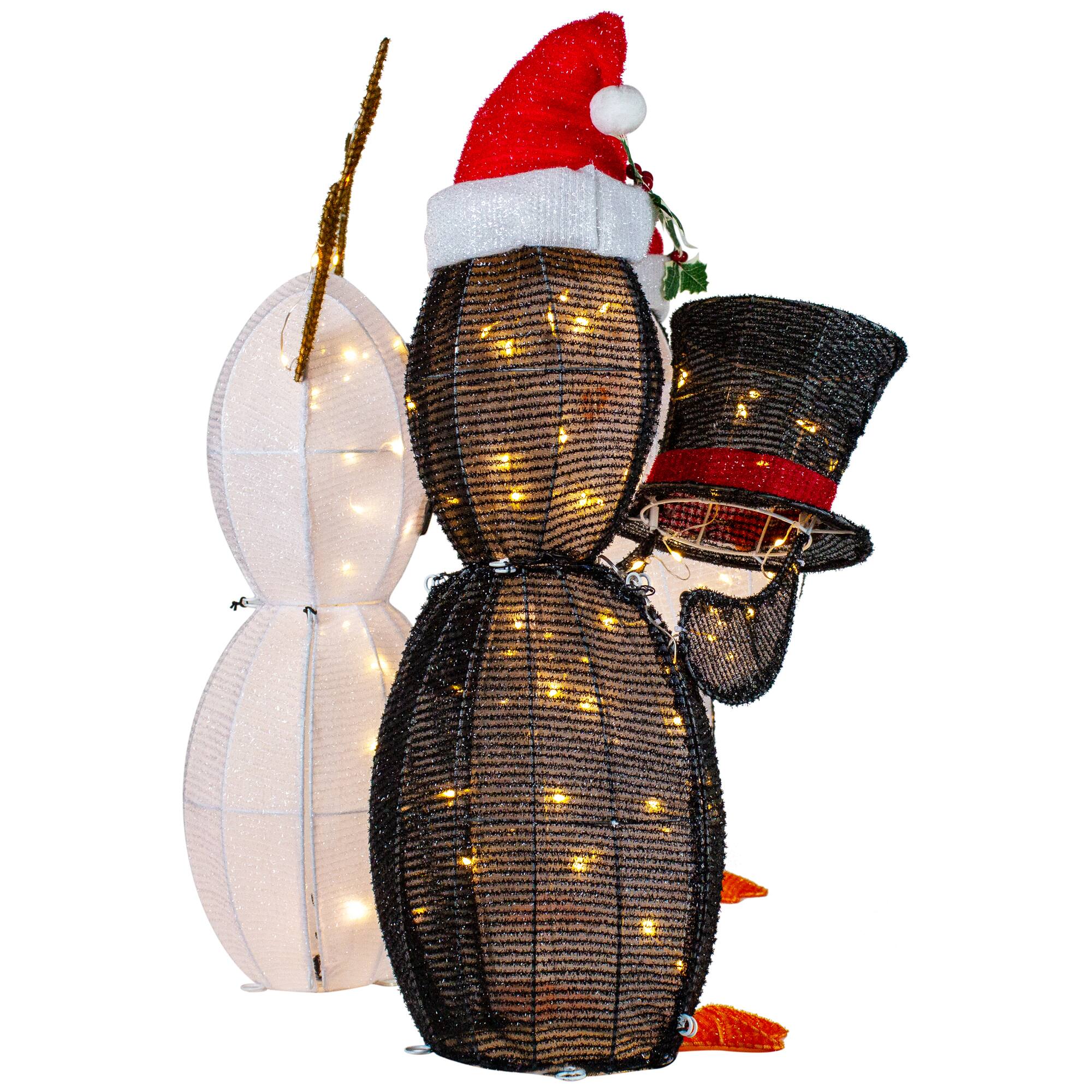 LED Penguins Building Snowman Outdoor Christmas Décor Set
