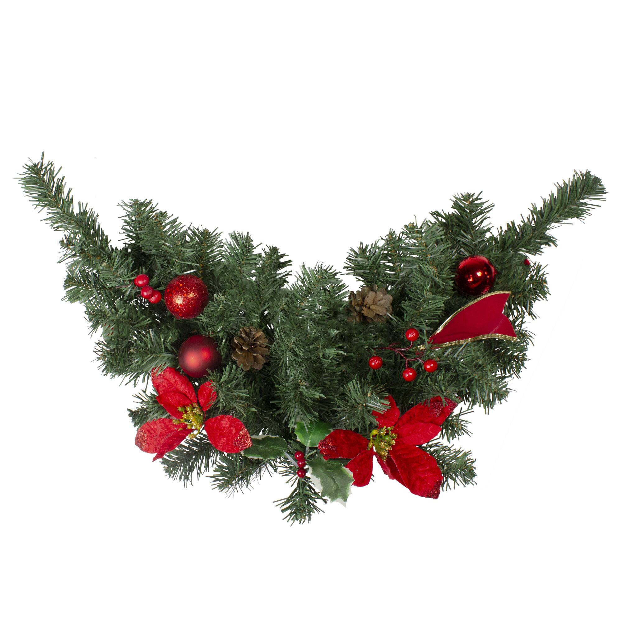 24" Unlit Poinsettia, Pine Cone & Ball Swag, Red