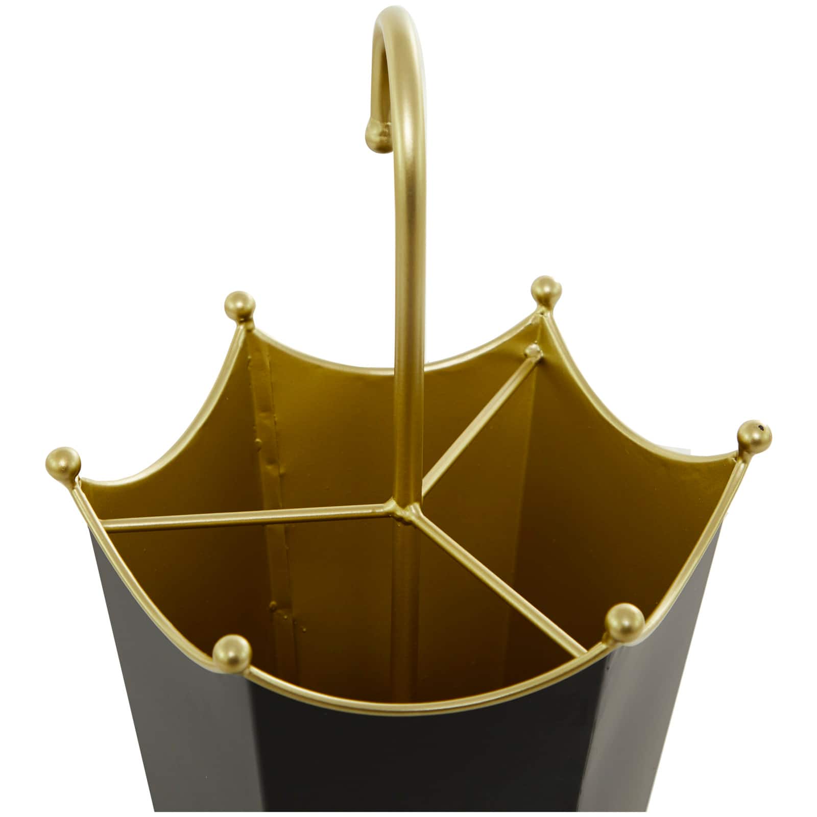 Black Metal Abstract Umbrella Stand with Gold Handle 10&#x22; x 9&#x22; x 27&#x22;