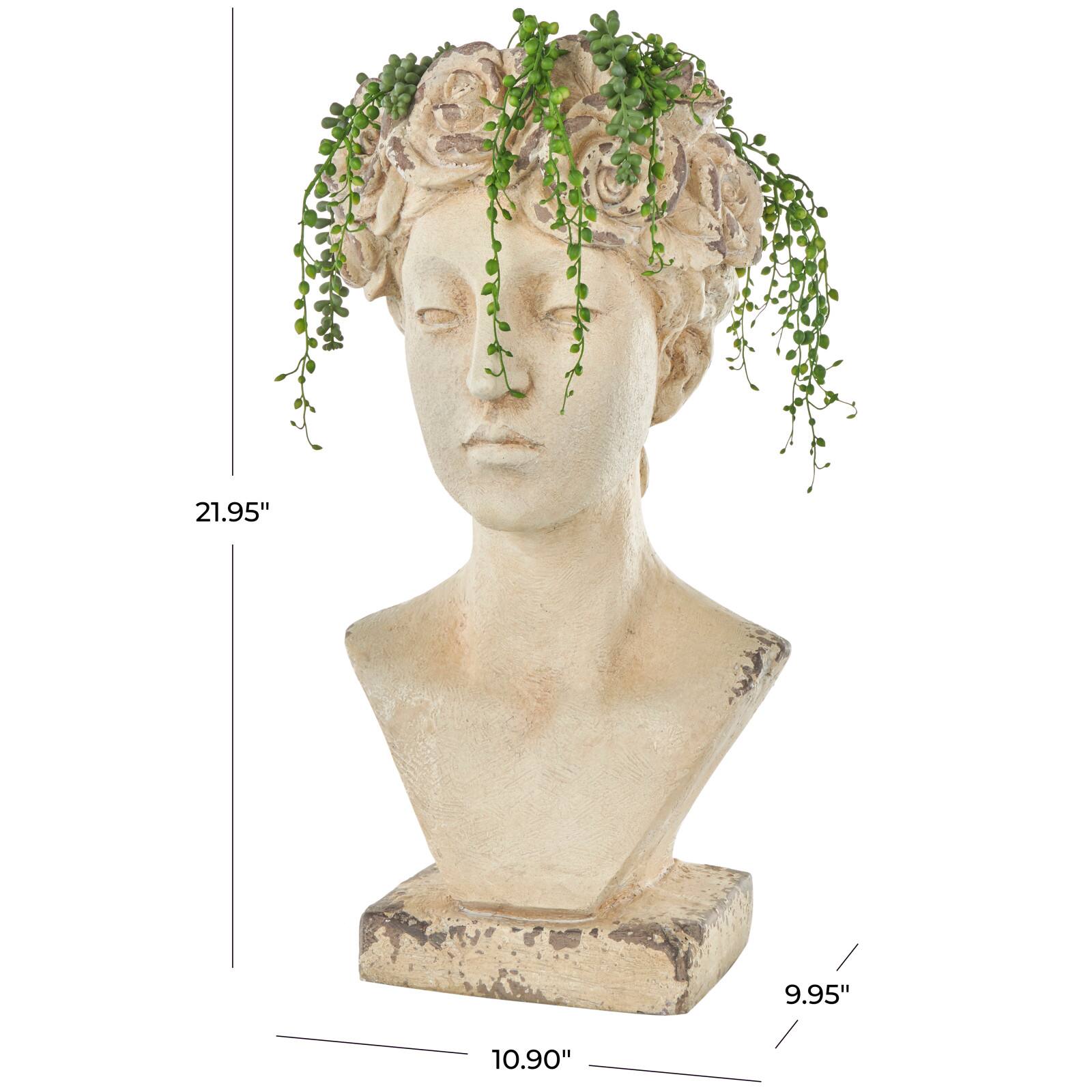 22&#x22; Cream Distressed Woman Antique Greek Bust Planter