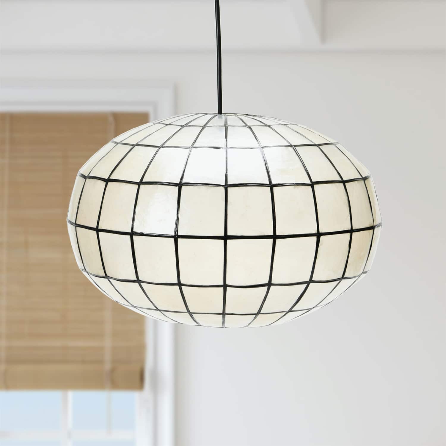 Hello Honey® 16" White Capiz Seashell & Black Oblong Ceiling Light