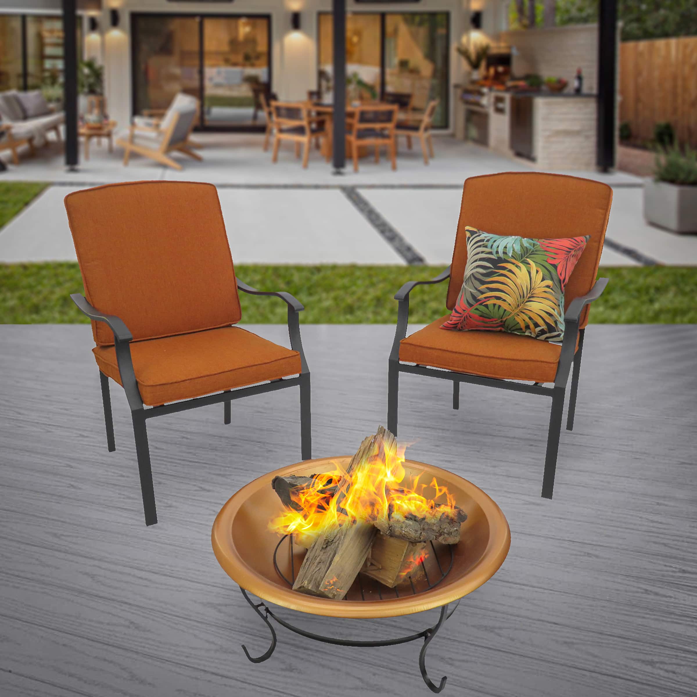29&#x22; Copper Fire Pit with Stand &#x26; Screen