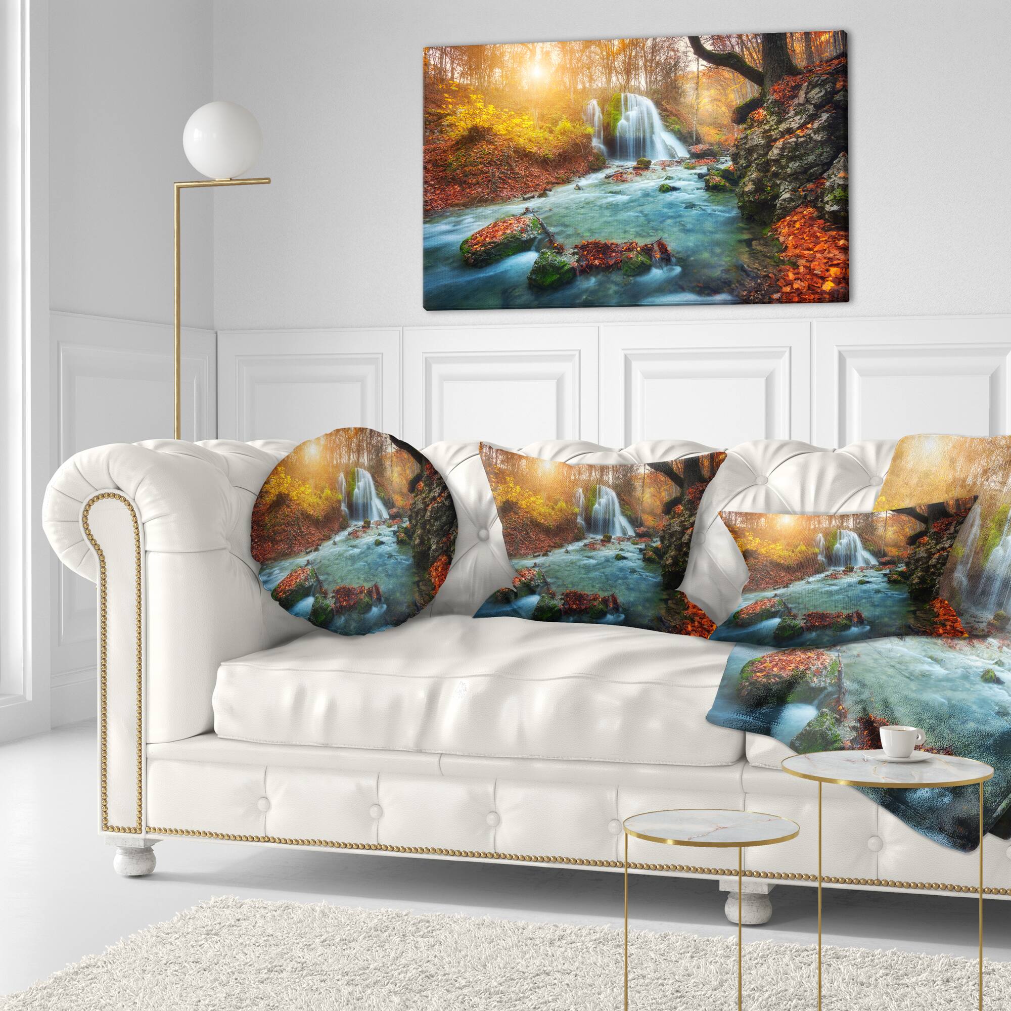 Designart - Fast Flowing Fall River in Forest - Landscape Photography Canvas Print