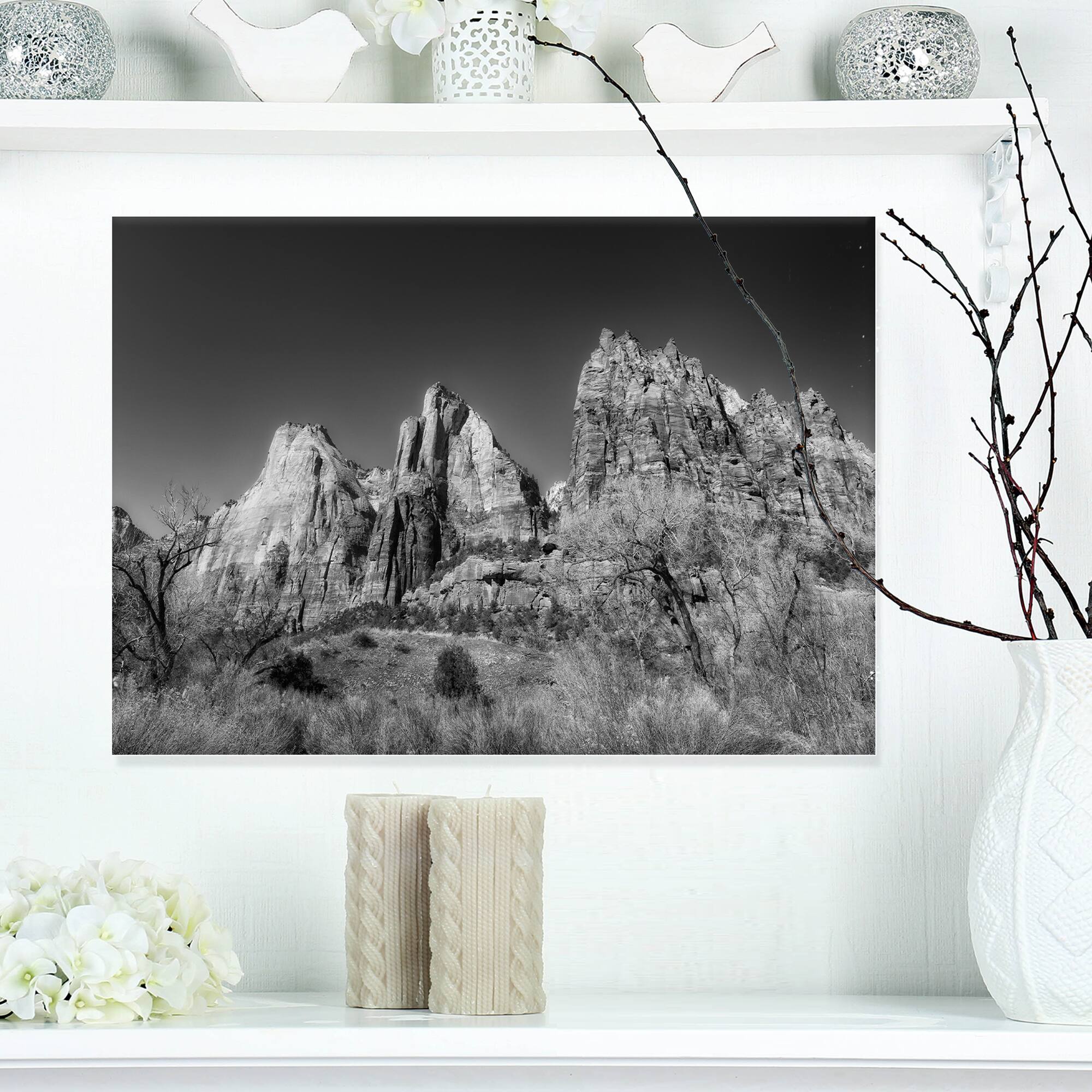 Designart - Rising Red Rocks Black and White - Landscape Canvas Art Print