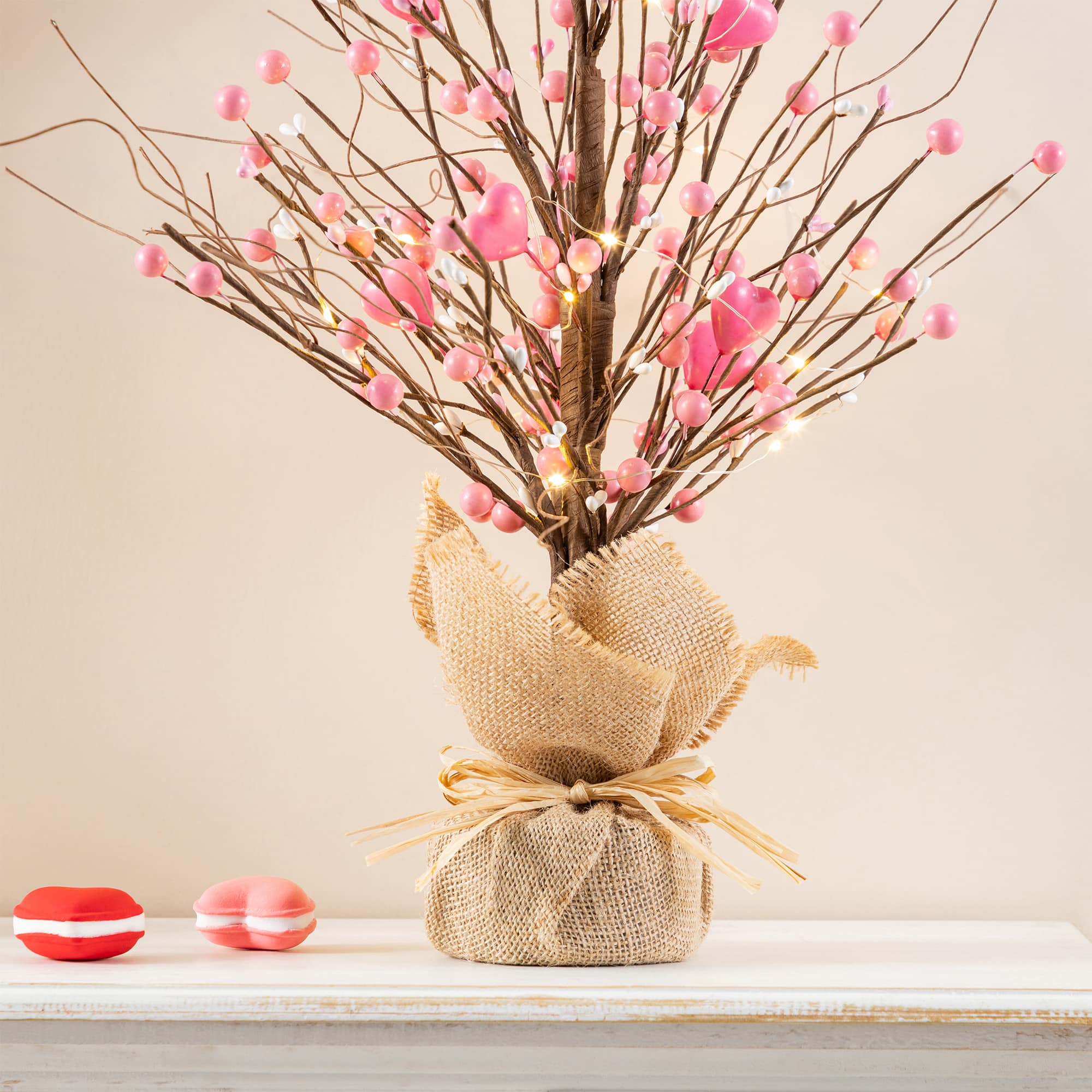 Glitzhome® 20" Lighted Valentine's Pink Berry Heart Table Tree