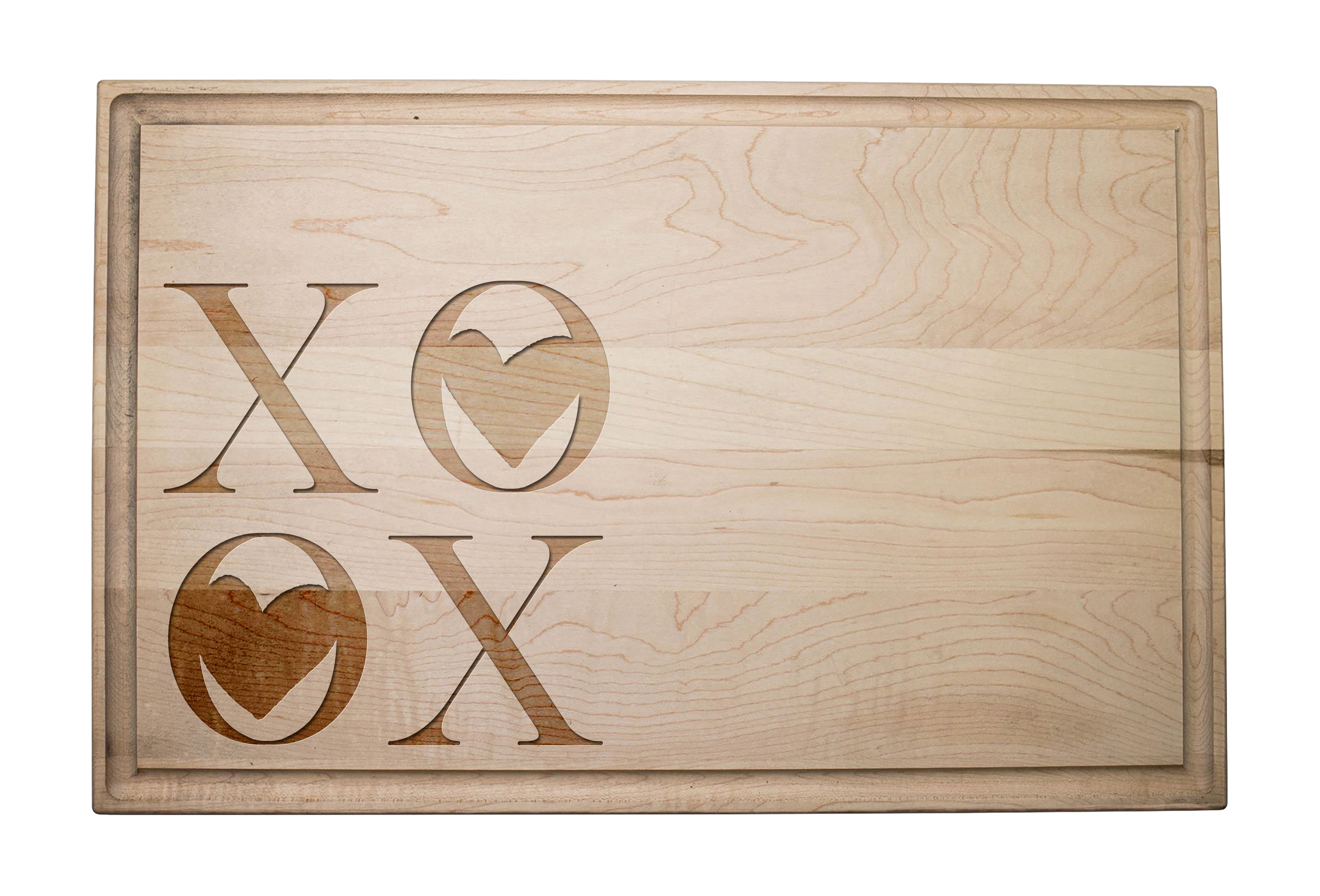 XOXO With Hearts 17" x 11" Maple Cutting Board