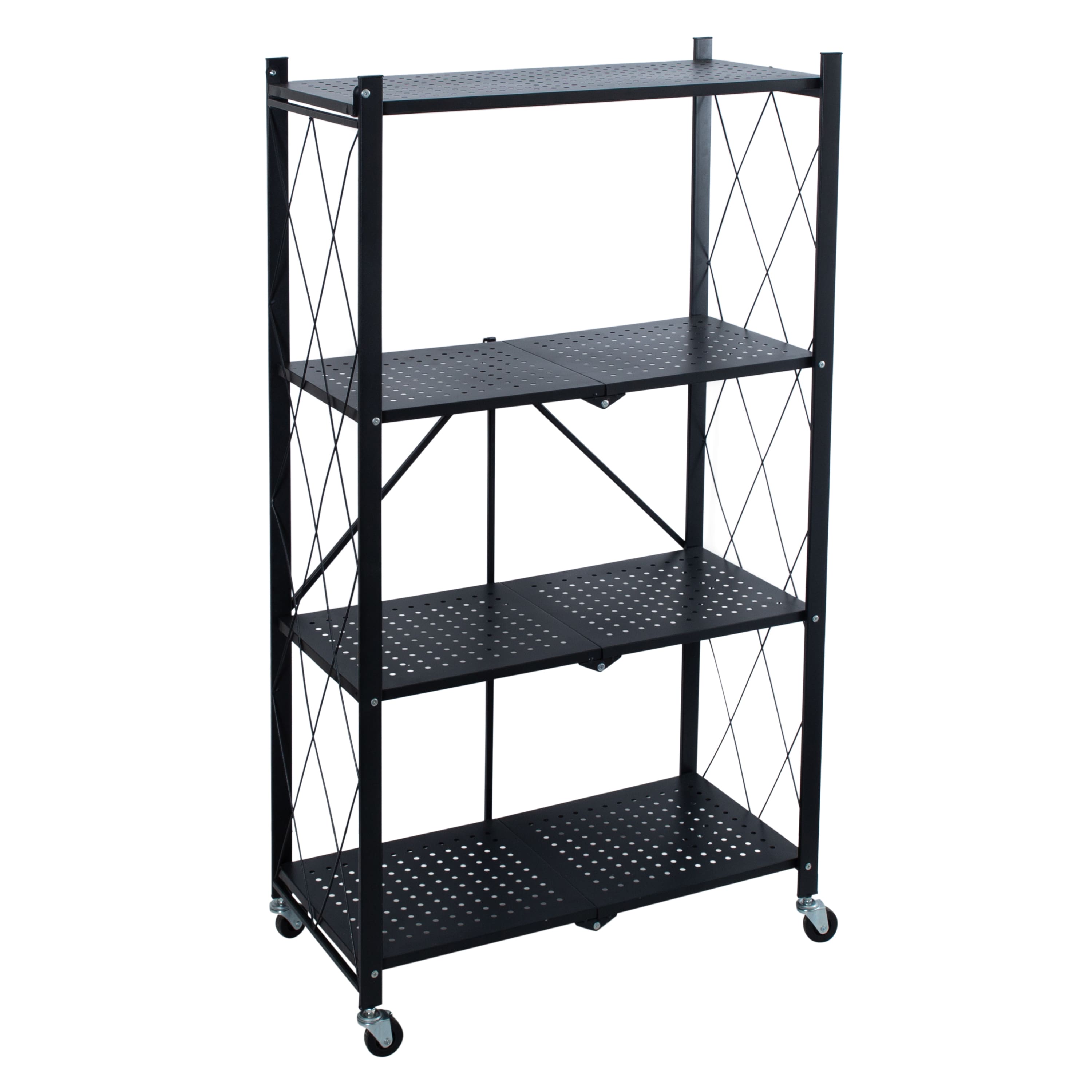 Organize It All Black 4-Tier Foldable Metal Rack with Wheels
