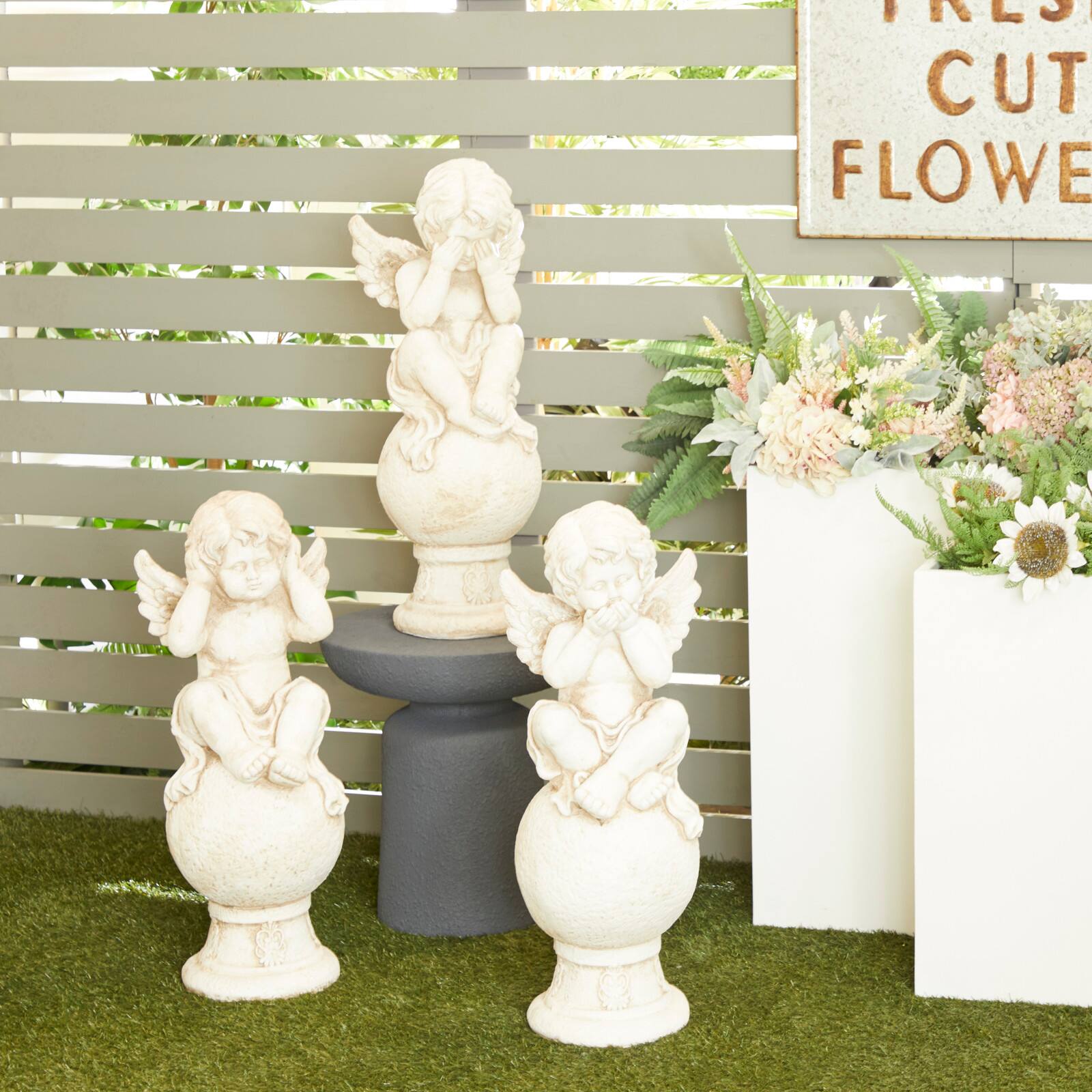 29" White Stone French Country Angel Garden Sculpture Set