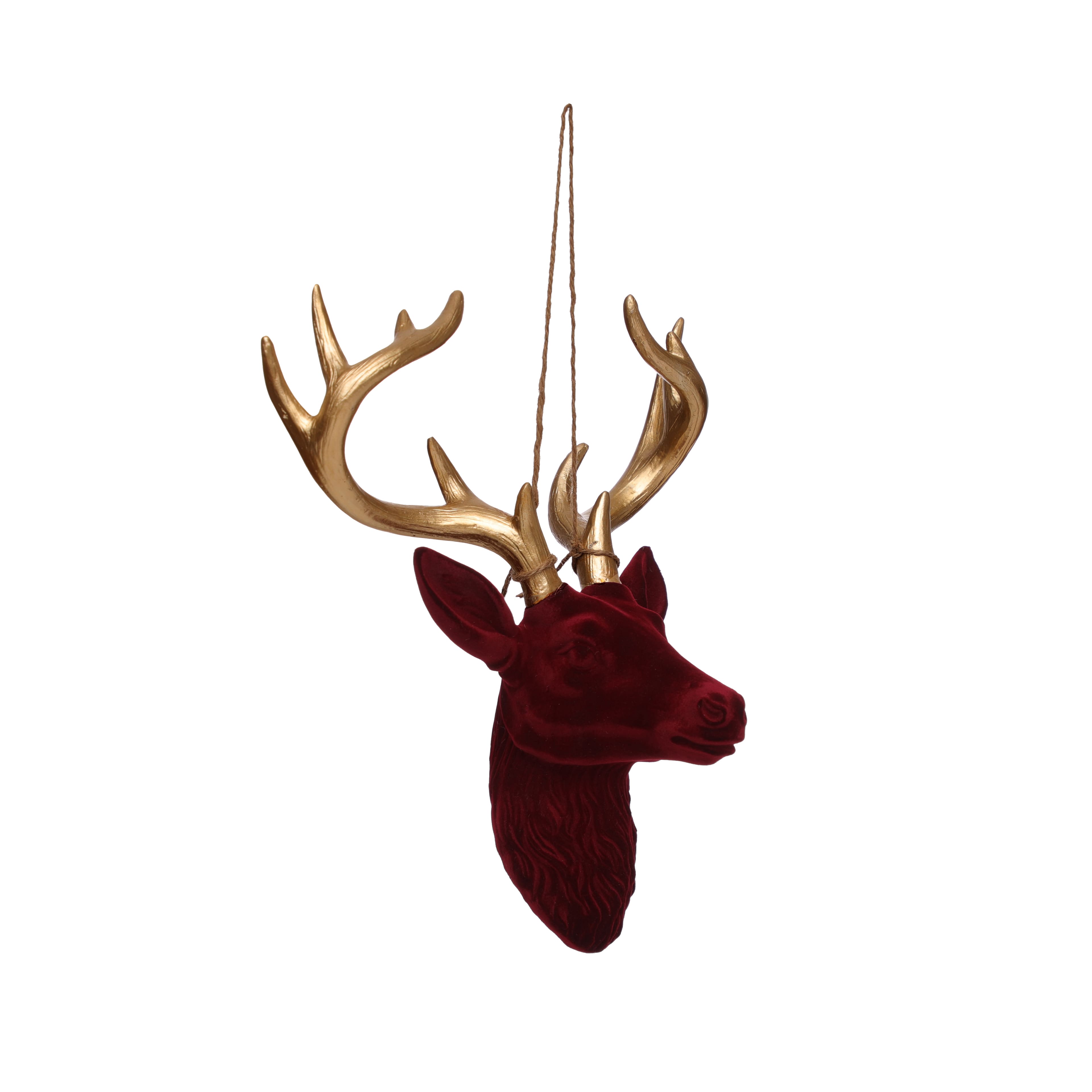 11.5&#x22; Burgundy &#x26; Gold Flocked Reindeer Wall D&#xE9;cor by Ashland&#xAE;