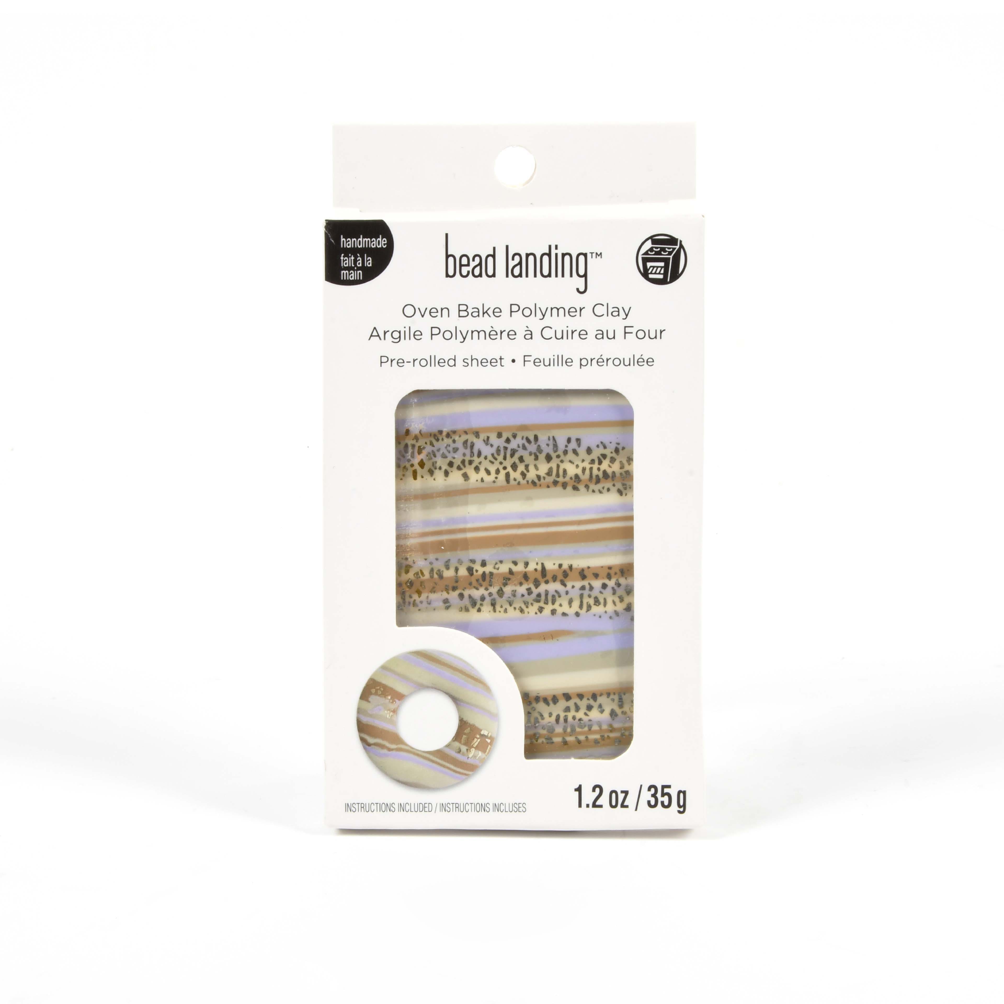Lavender Stripes Gold Foil Oven Bake Polymer Clay by Bead Landing&#x2122;