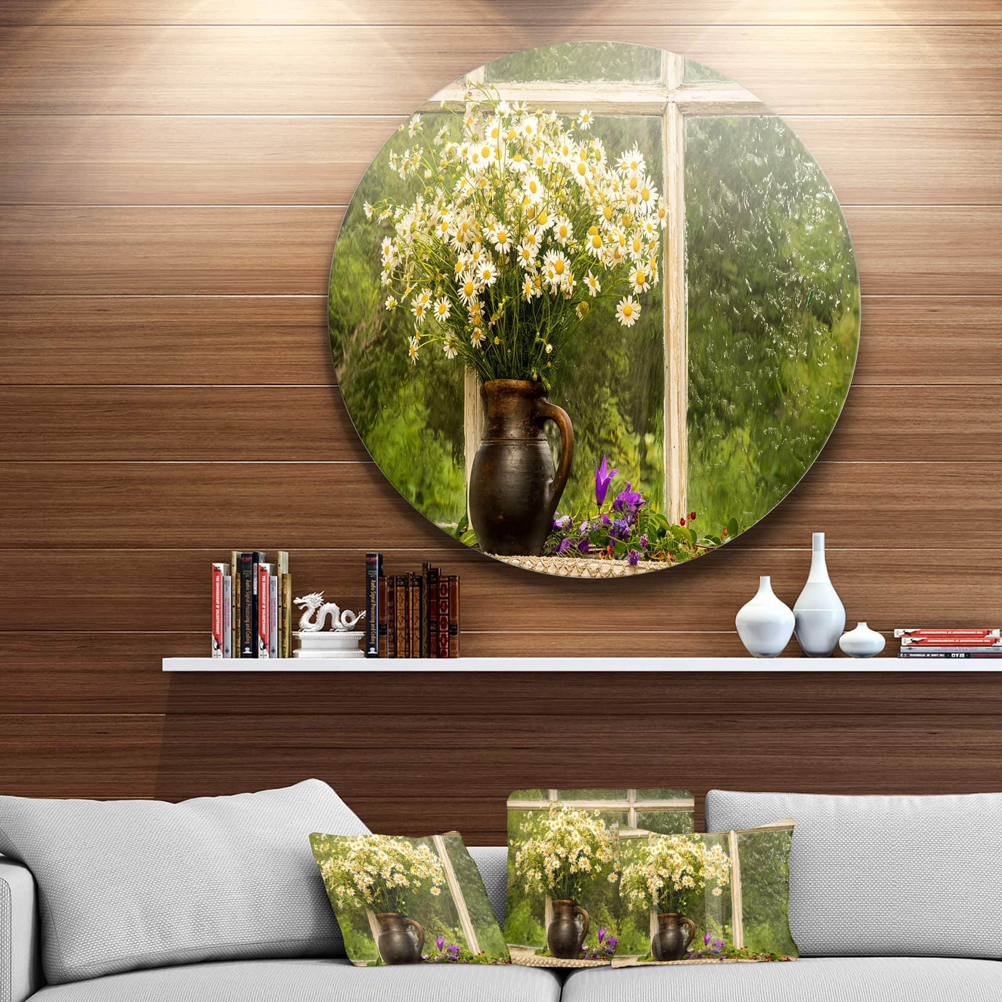 Designart - Still Life Bouquet of Chamomiles&#x27; Landscape Metal Circle Wall Art