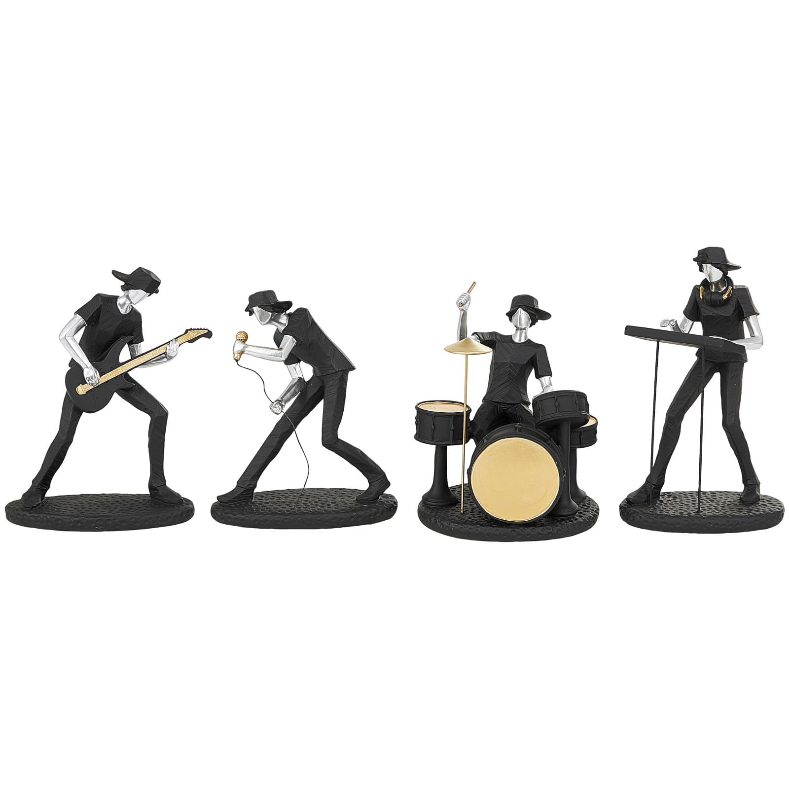Black Polystone Rock Band Musician Sculpture with Gold &#x26; Silver Accents Set