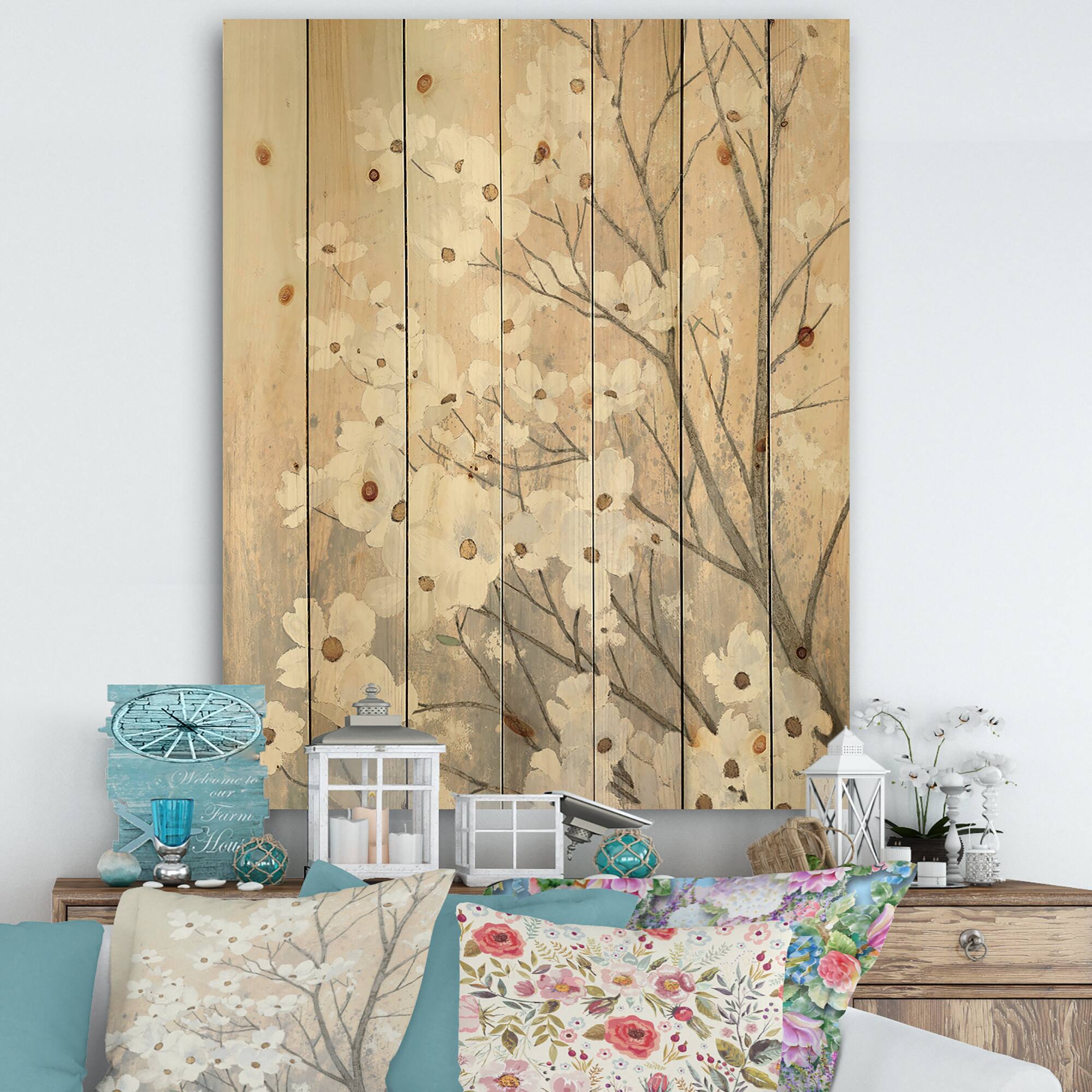 Designart - Brown onn Grey Blossoms