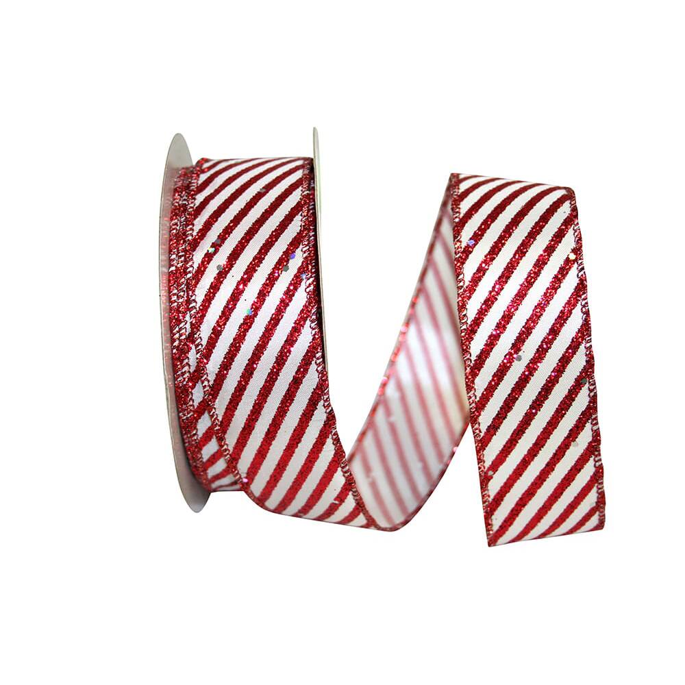 JAM Paper 1.5&#x22; x 20yd. Red &#x26; White Candy Cane Glitter Wired Ribbon