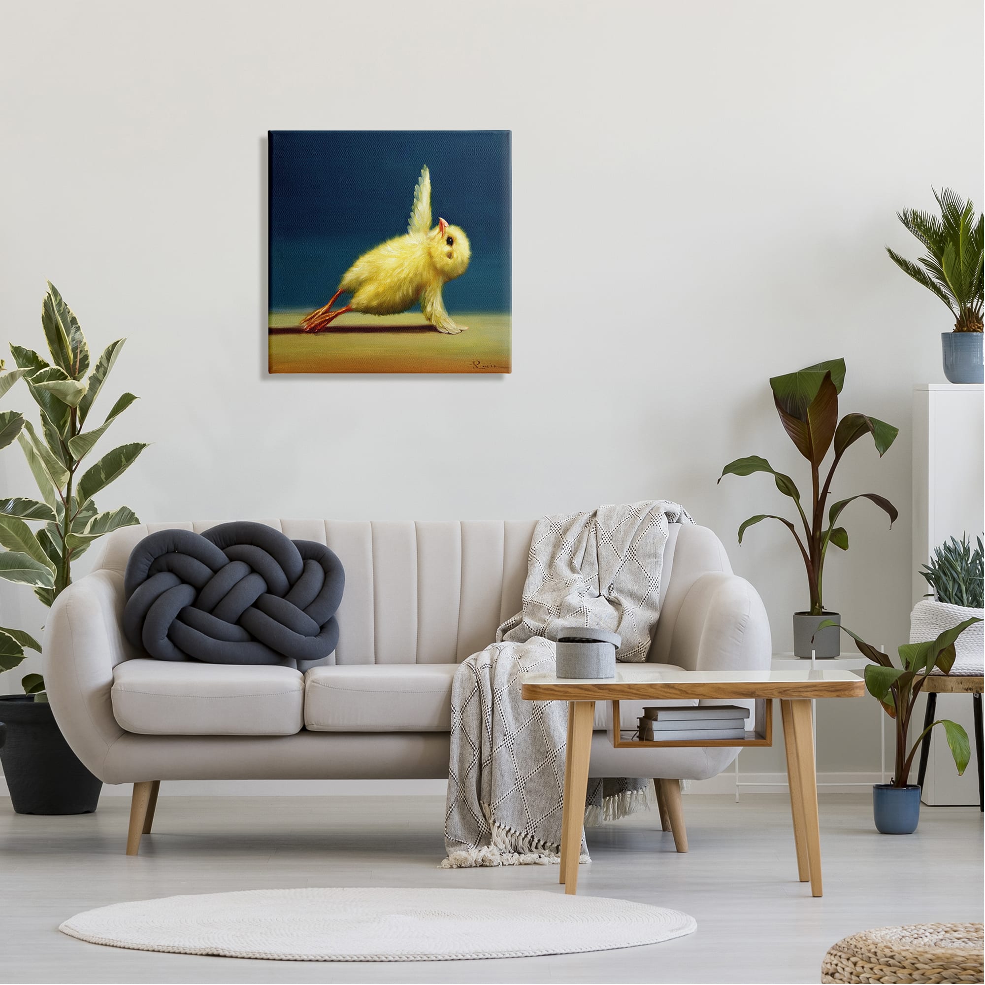 Stupell Industries Cute Yellow Chick Stretching Yoga  Canvas Wall Art