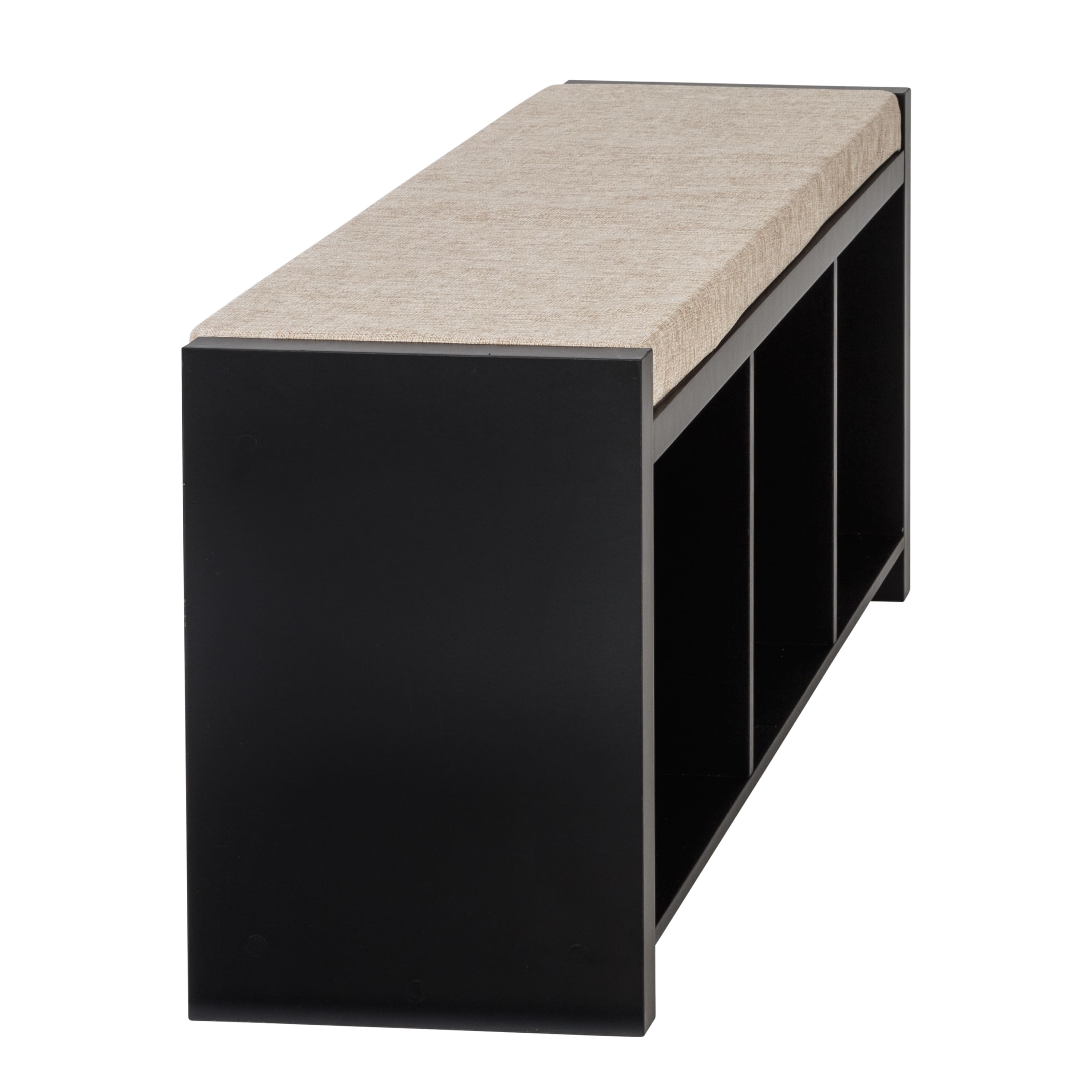 Honey Can Do Black 3-Cube Storage Bench with Cushion and Cubby Holes