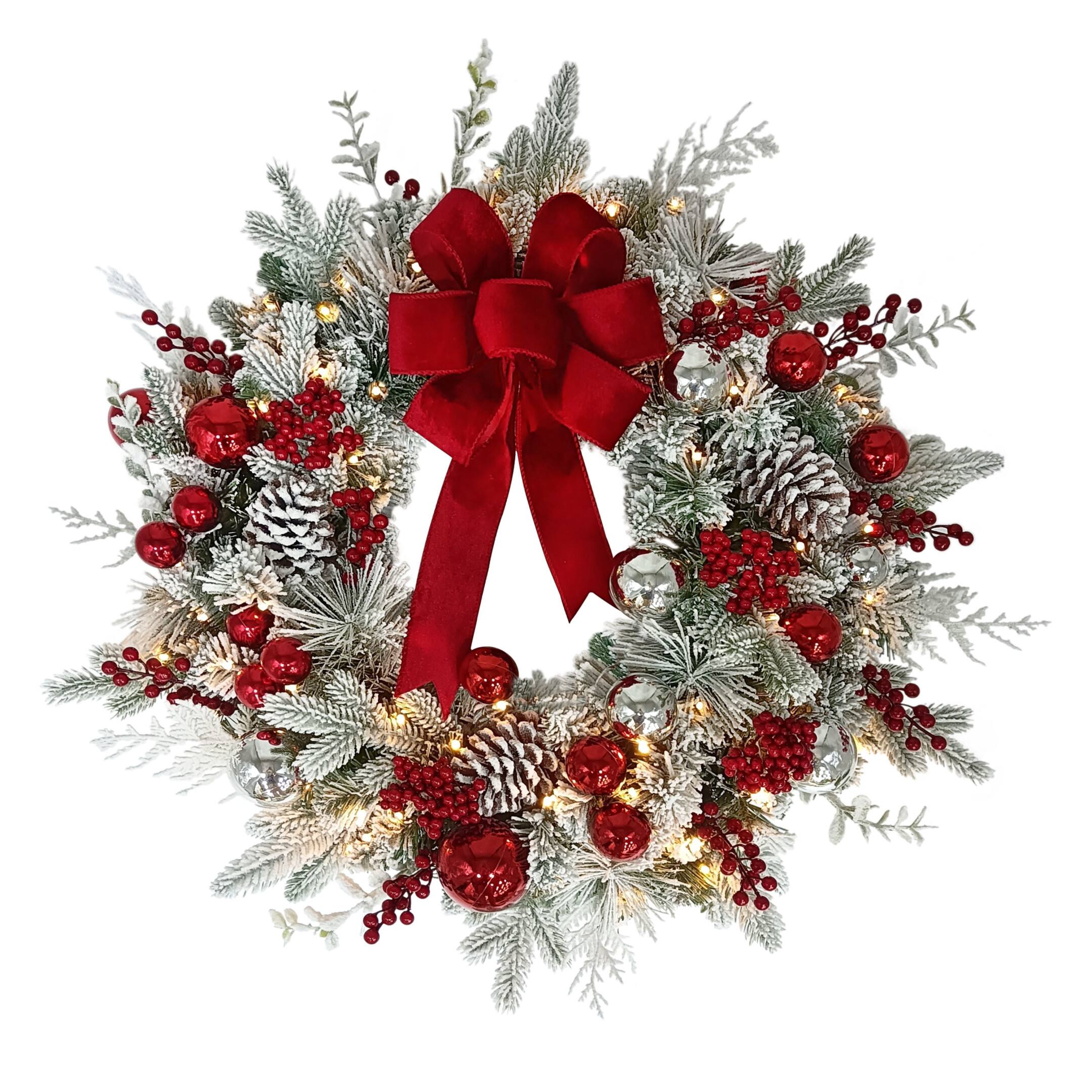 26&#x22; Battery-Operated Pre-Lit Decorated with Red Bow