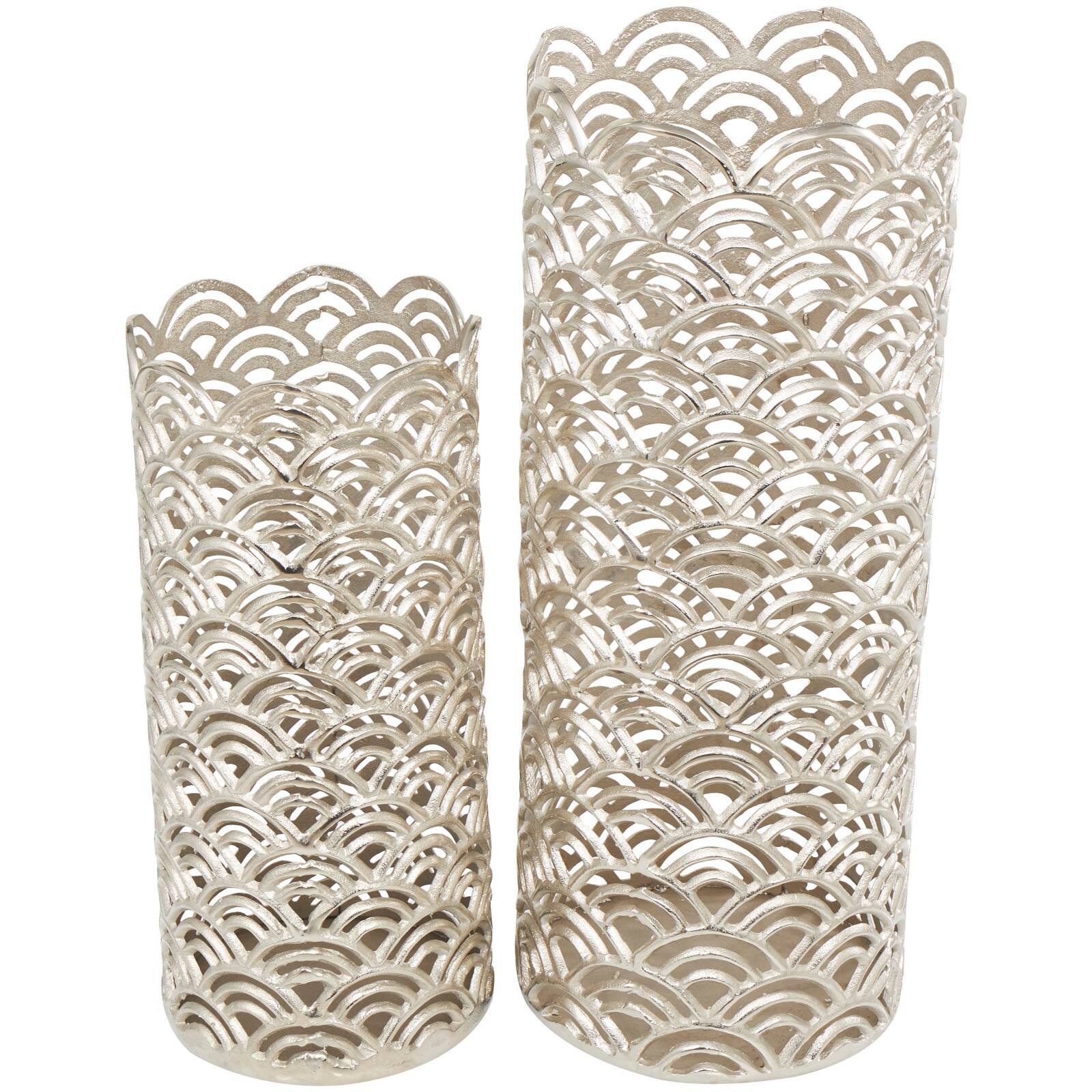 Silver Art Deco Arch Pattern Vase Set