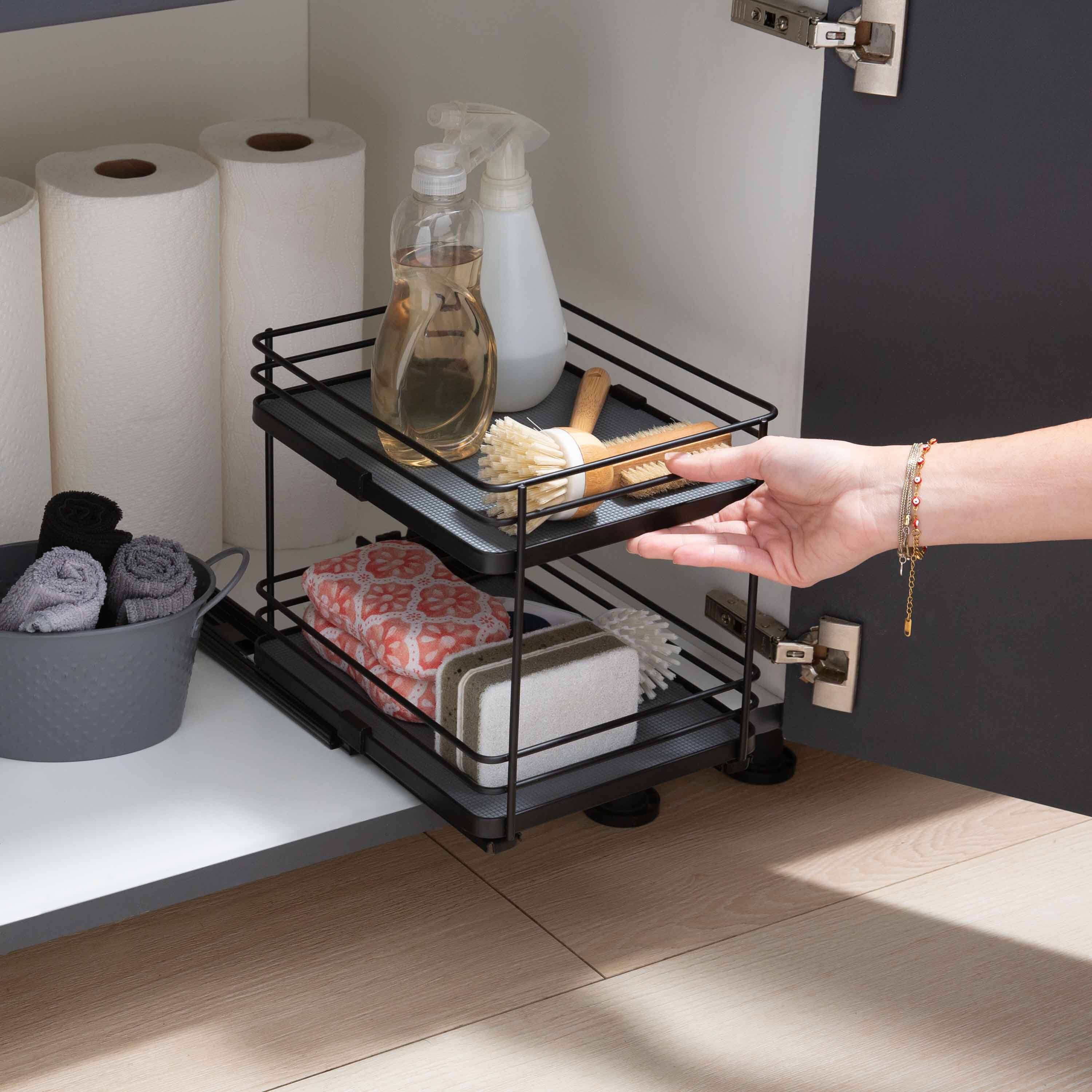 Organize It All Matte Black 2-Tier Slide Out Shelf Organizer