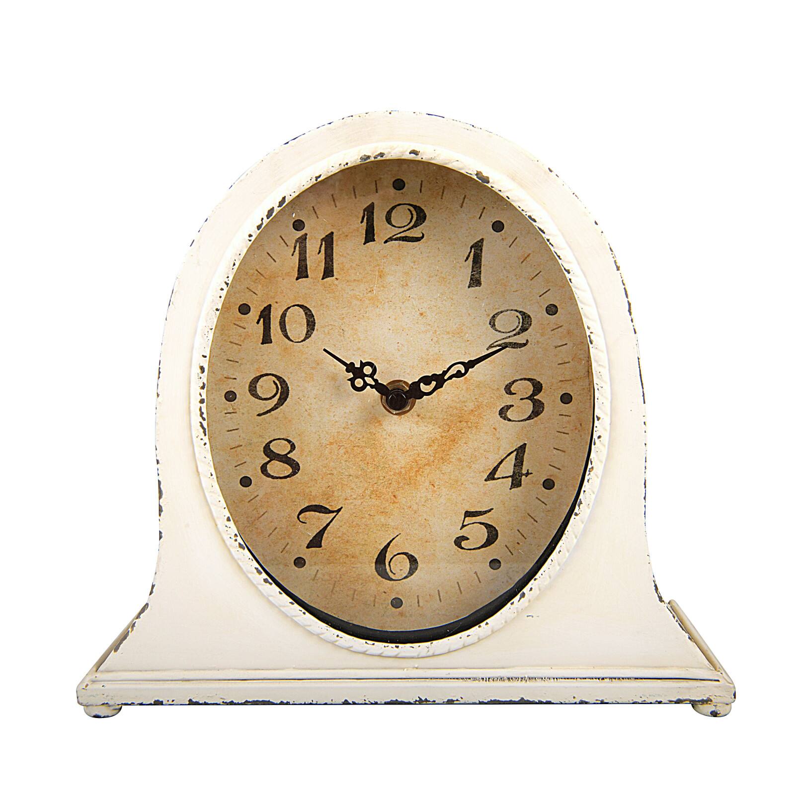 Large Distressed Square Black Metal Mantel Clock On Wood Base 40cm x 30cm 