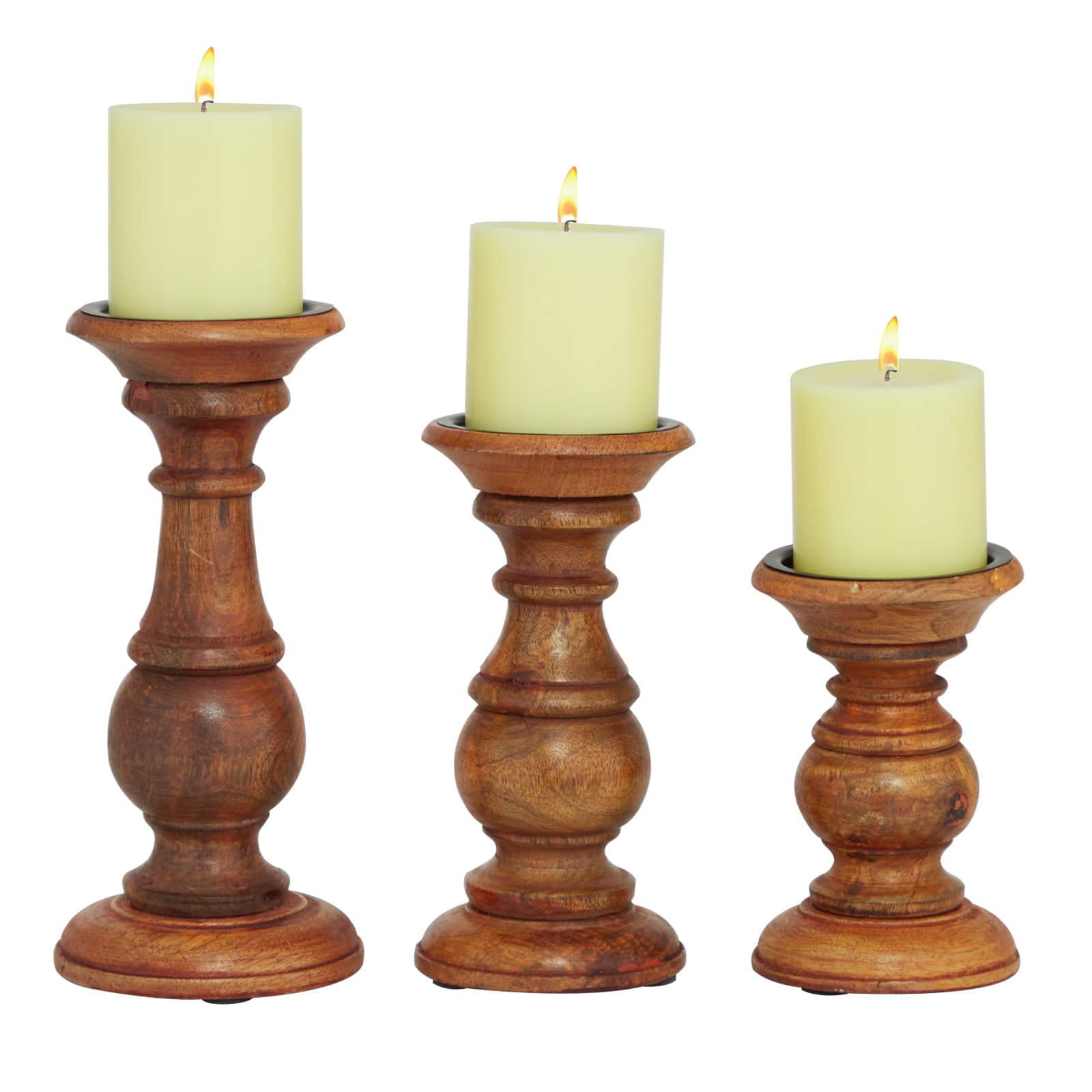 Mango Wood Traditional Candle Holder Set