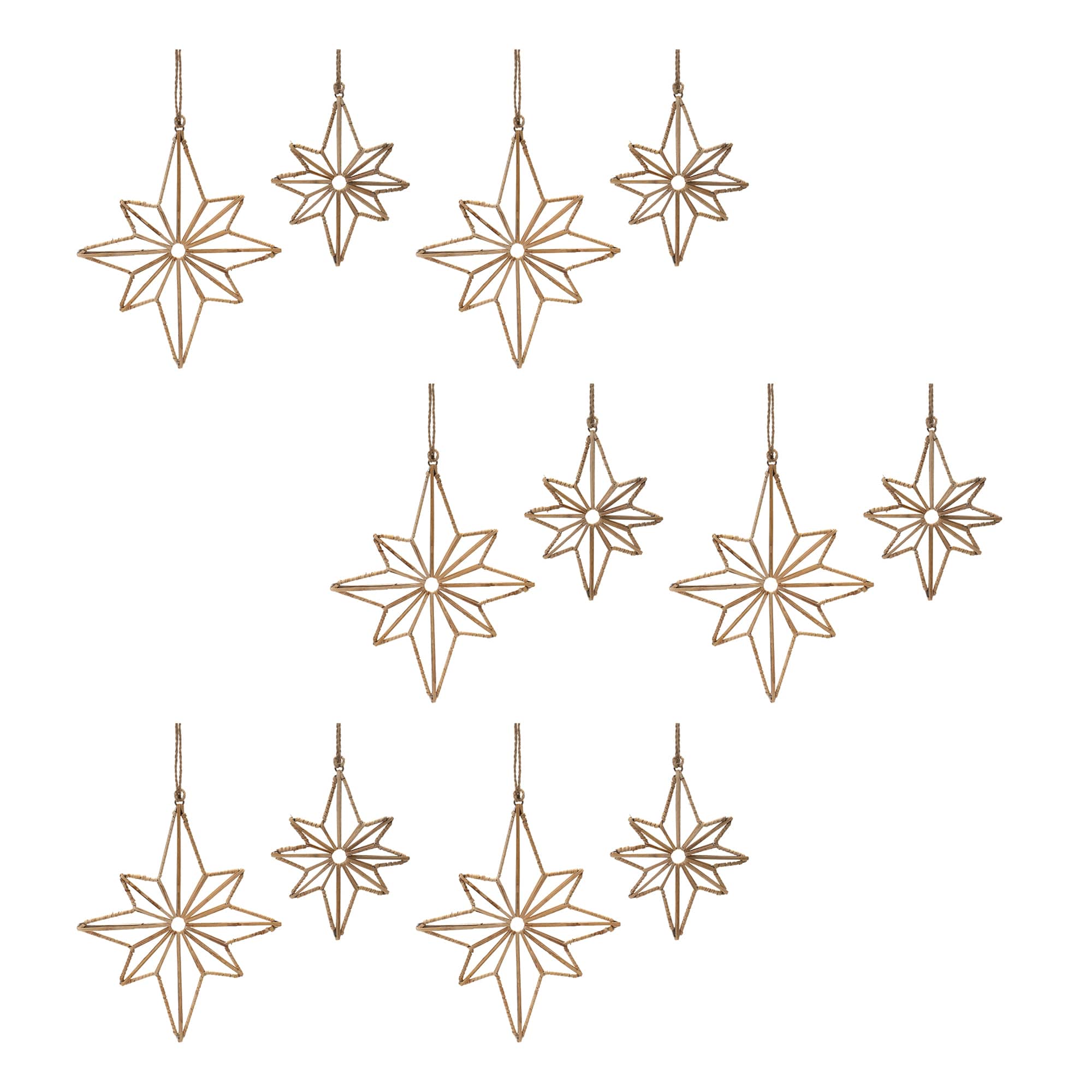 Rattan Wrapped Metal Star Ornaments Set