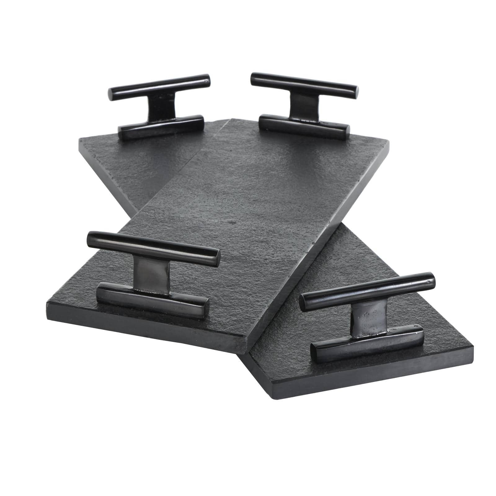 Black Marble Slim Textured Living Room Décor Tray with Rod Handles, 2ct.