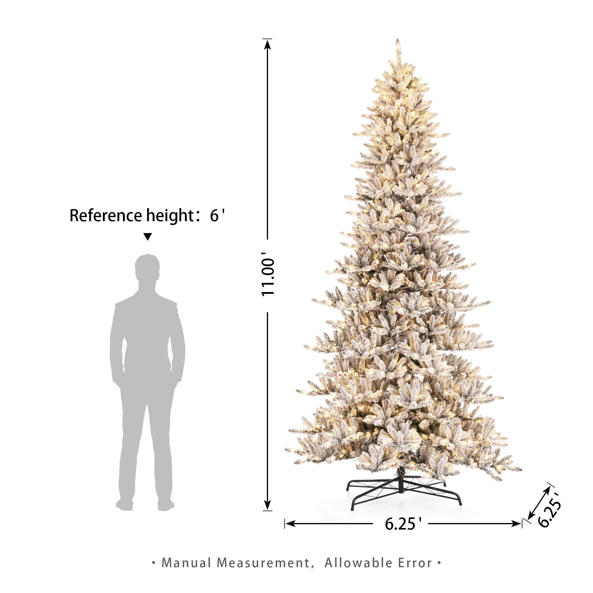 11ft. Pre-Lit Flocked Fir Artificial Christmas Tree, Warm White Lights