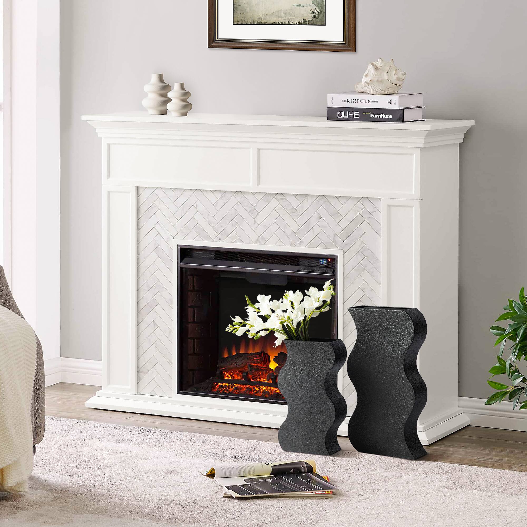 Glitzhome® Modern Black Textured Ripple Metal Floor Vases Set