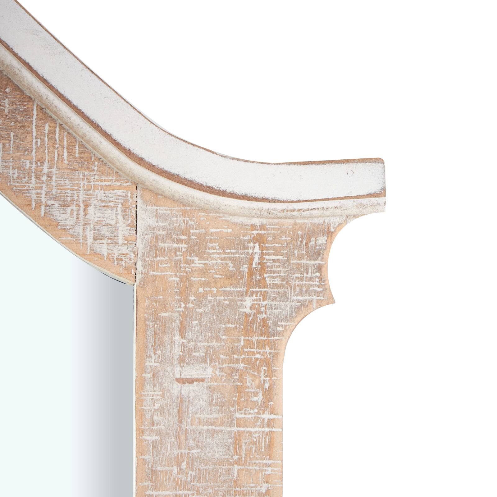 Cream Wooden Arched Scroll Room Wall Mirror with Brown Distressing