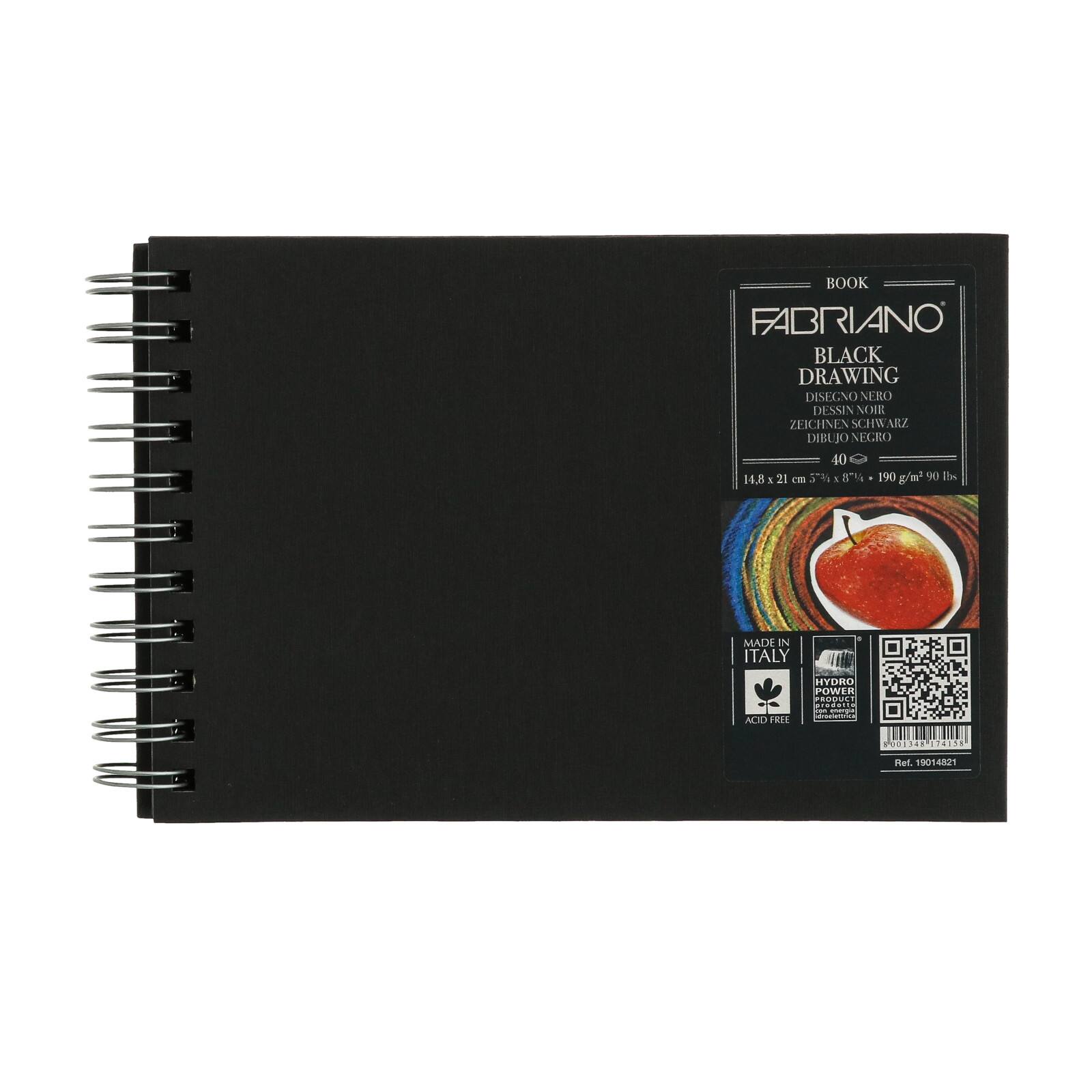 Fabriano® Black Landscape Spiral-bound Drawing Book, 8.25'' x 5.8''