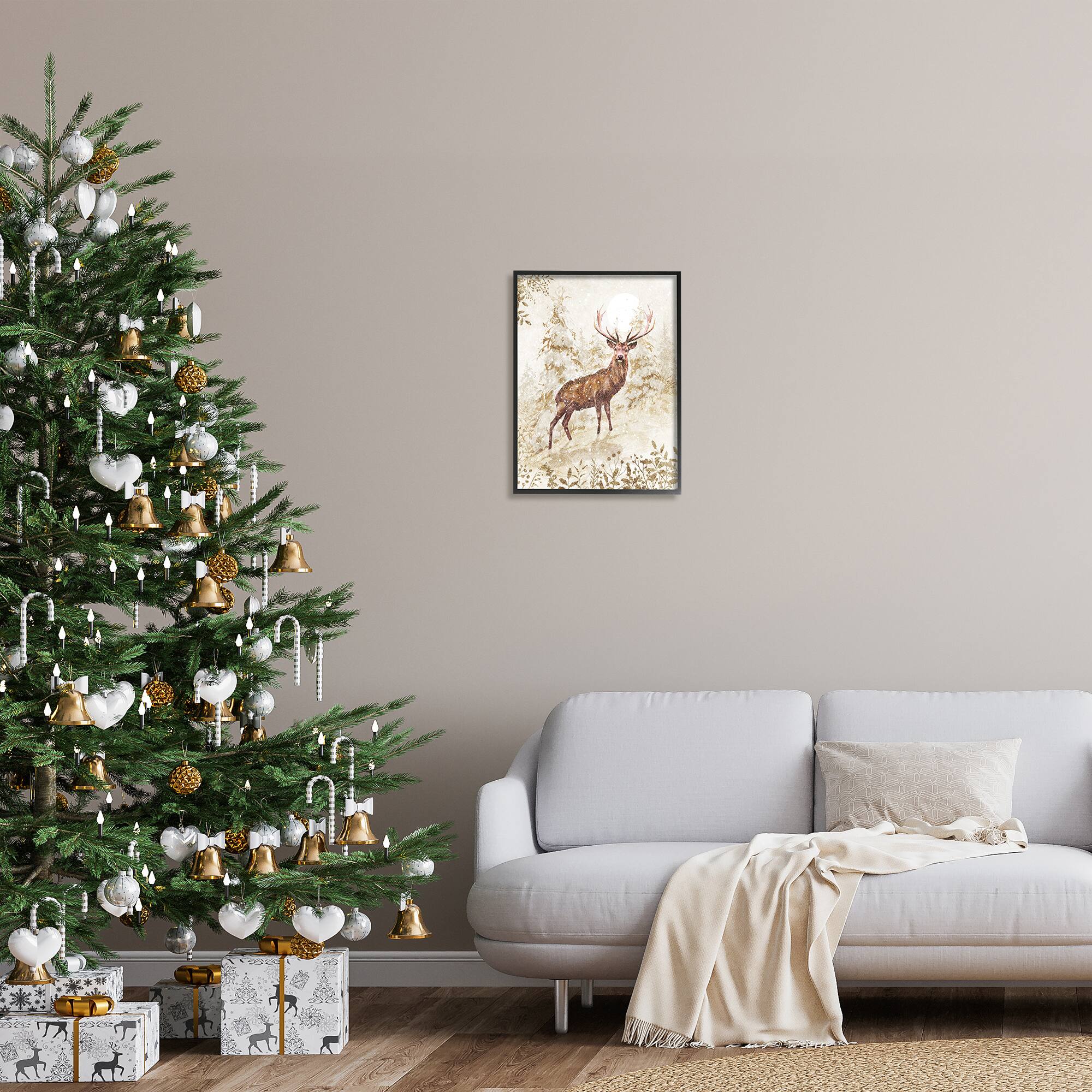Stupell Industries Elk Snow Covered Forest Black Framed Giclee Art