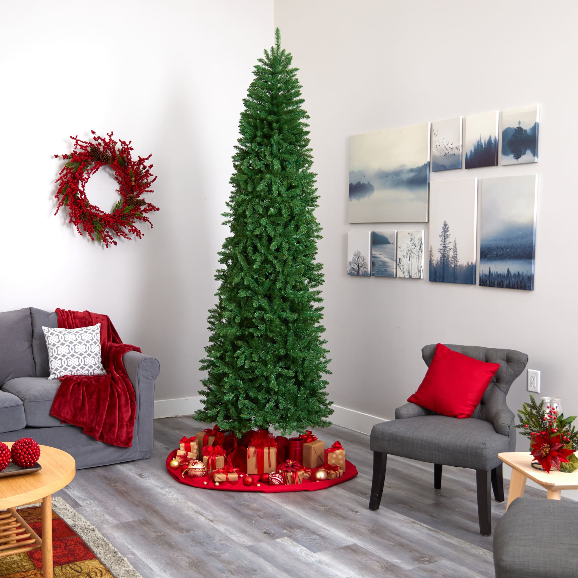 9ft. Unlit Slim Green Mountain Pine Artificial Christmas Tree