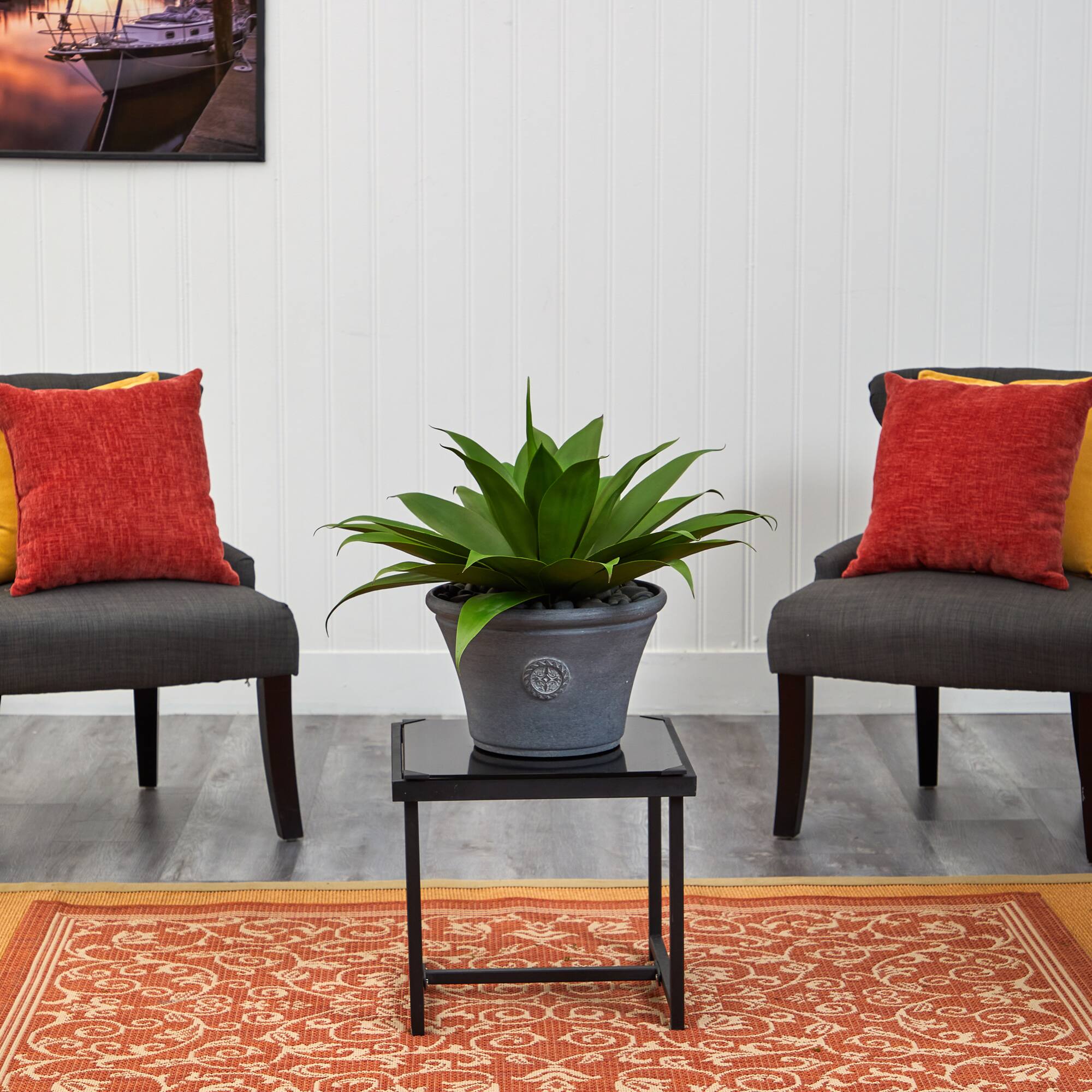 22" Agave Succulent Plant in Gray Planter