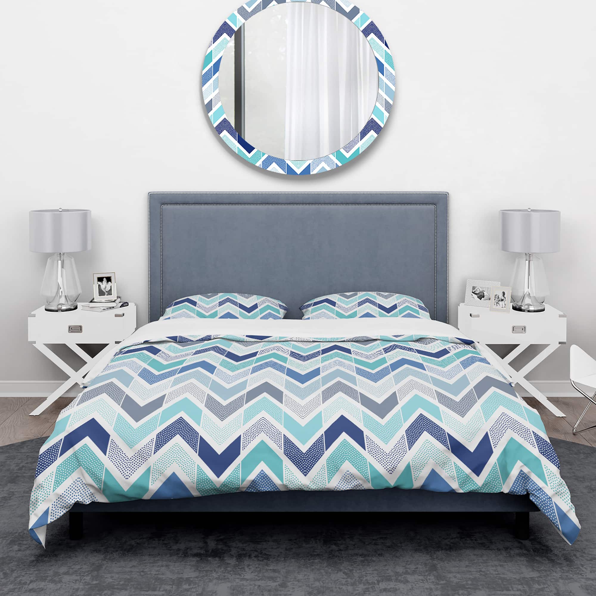 Designart &#x27;Retro dotted blue wave pattern&#x27; Vintage Bedding Set - Duvet Cover &#x26; Shams