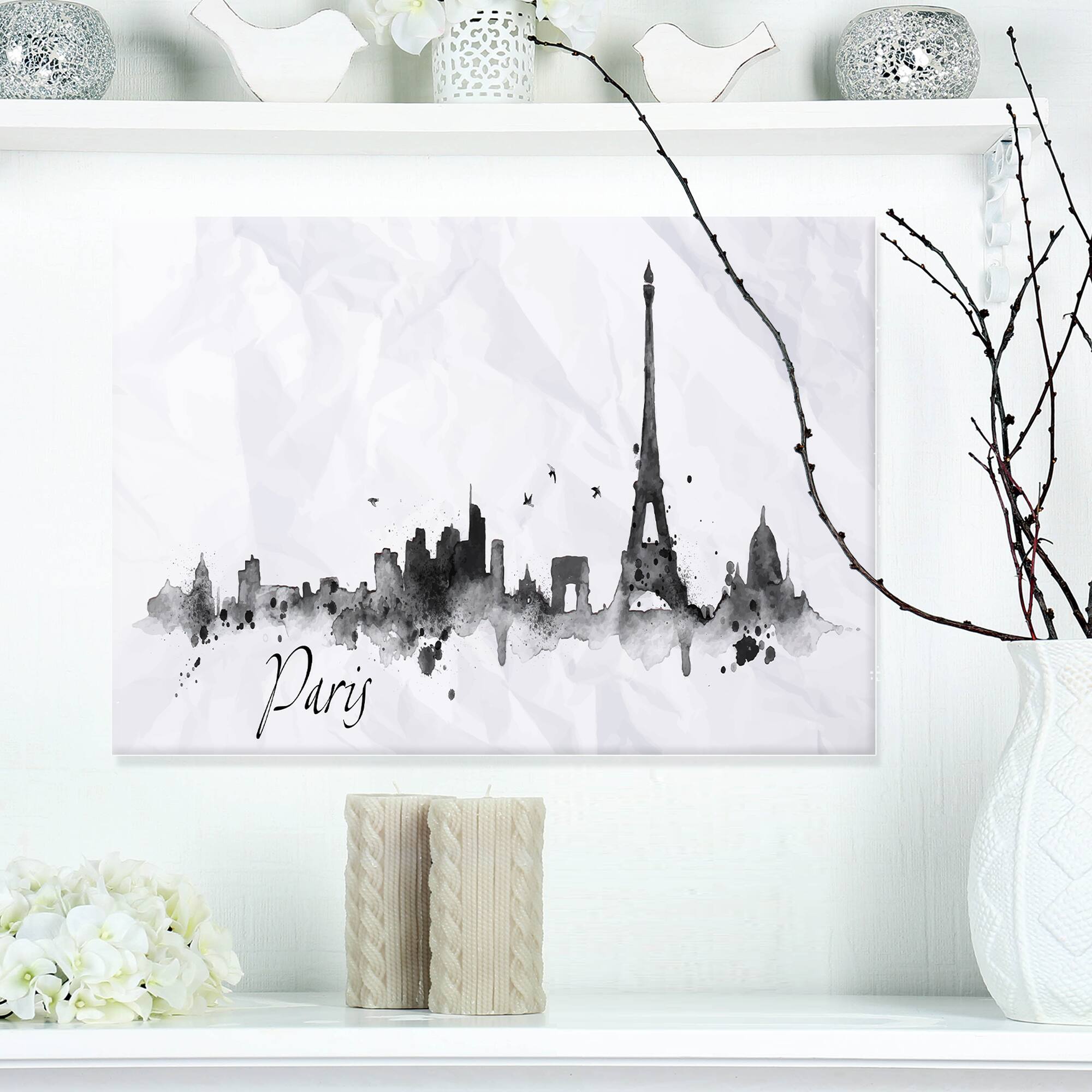 Designart - Paris with Eiffel Silhouette - Cityscape Painting Canvas Print