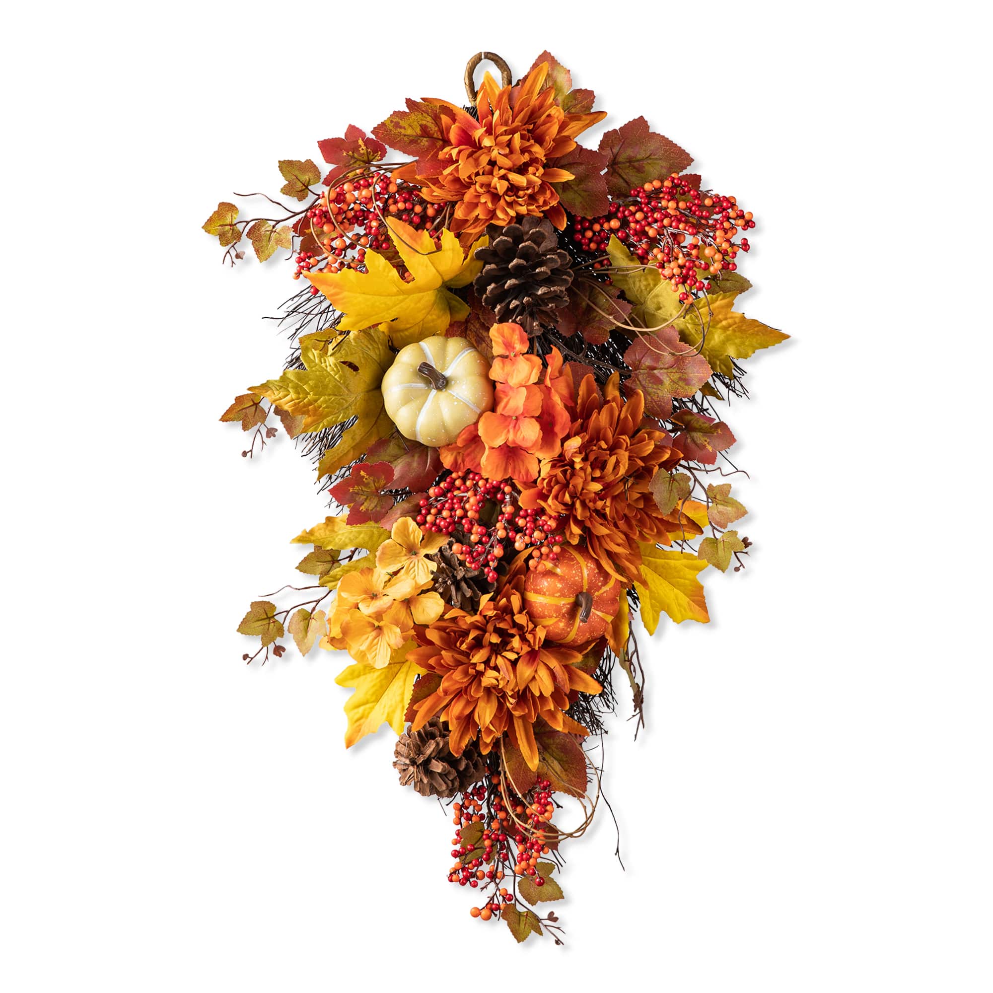 Glitzhome&#xAE; 27&#x22; Fall Dahlia, Pumpkin, Leaf &#x26; Berry Swag