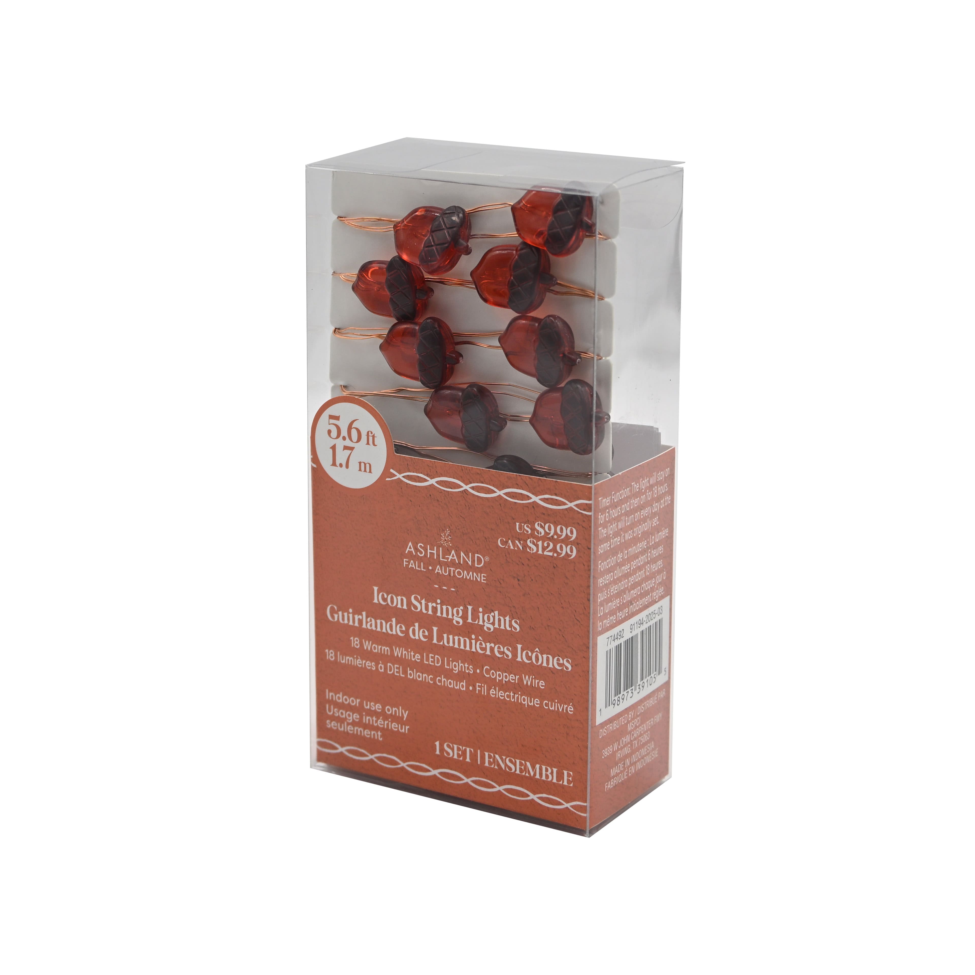 18ct. Warm White LED Acorn Icon String Lights by Ashland&#xAE;