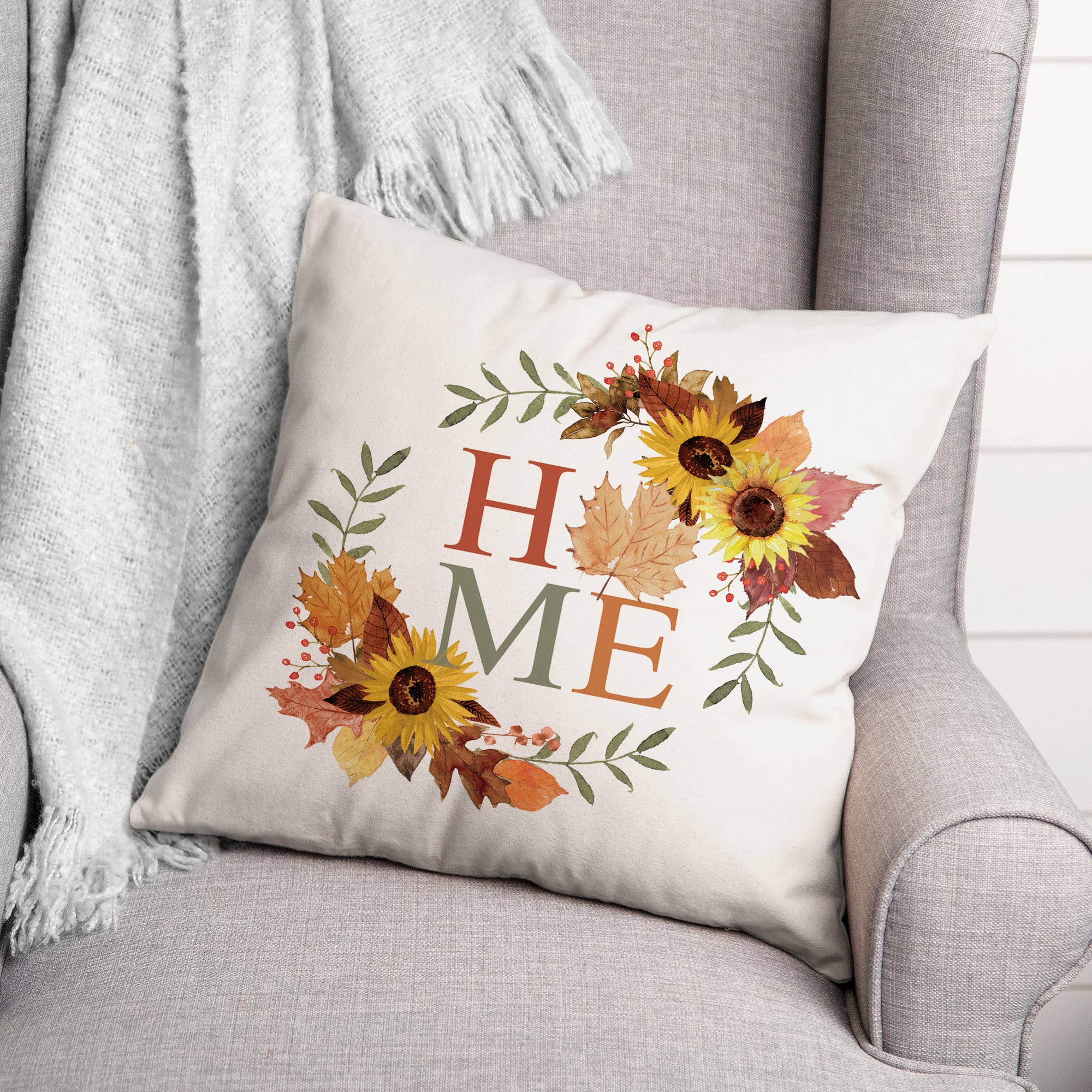 Autumn Home Wreath Throw Pillow