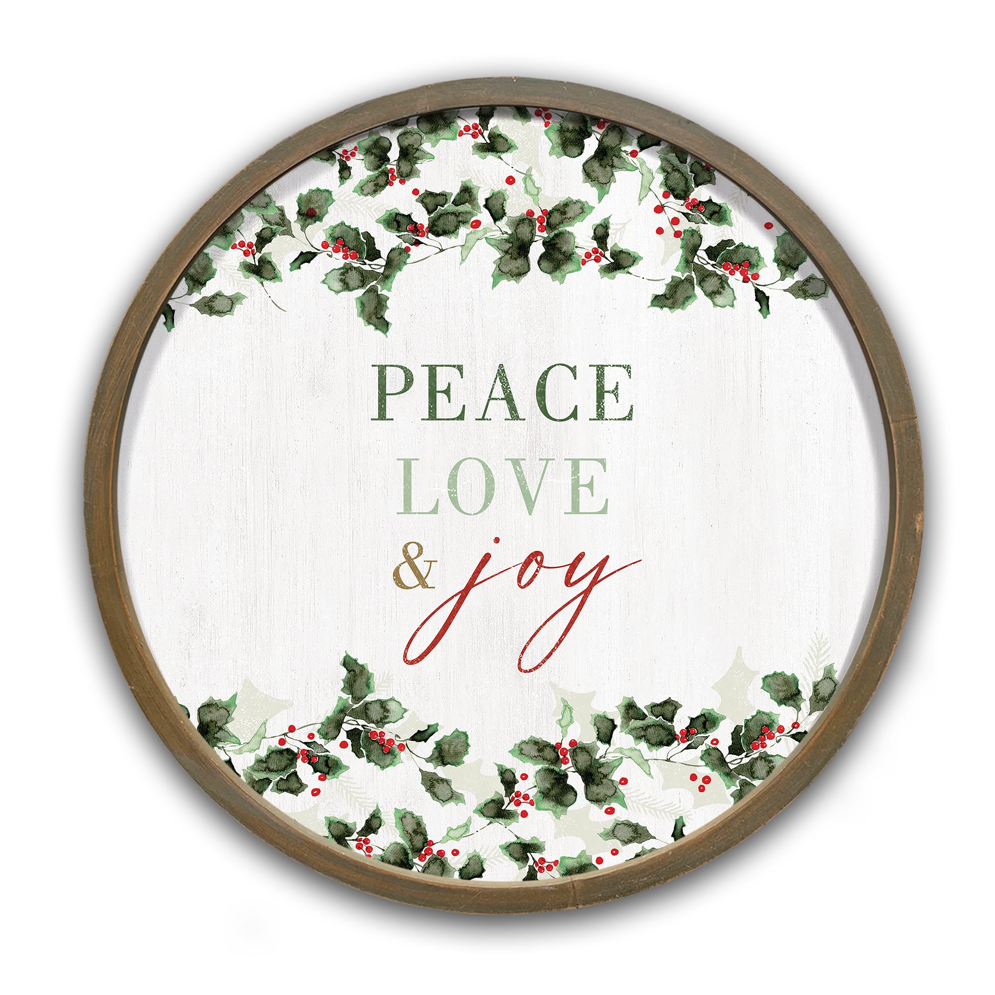 20" Peace Love & Joy Round Framed Wall Print
