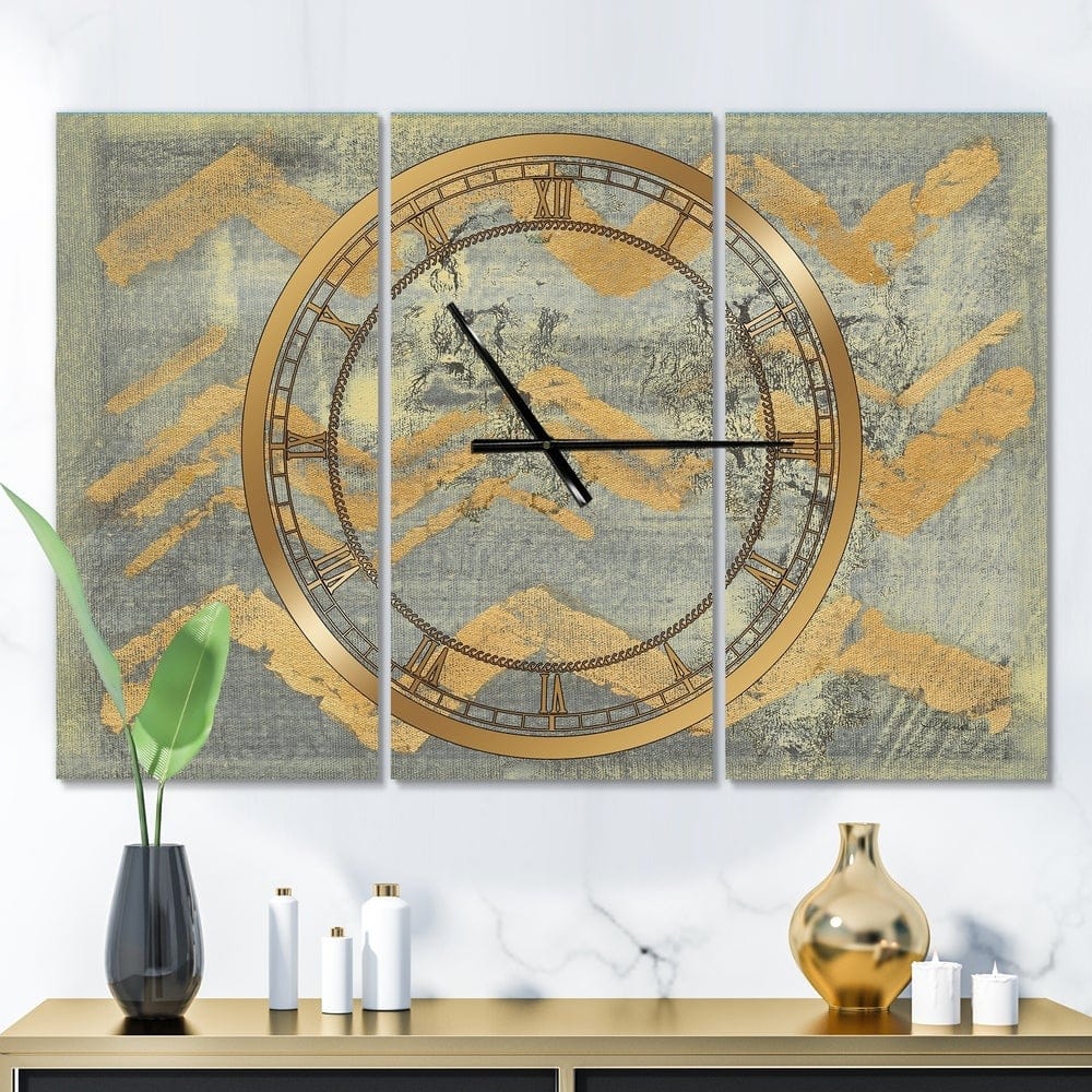 Designart Glam Metallic Form III Modern 3 Panel Wall Clock