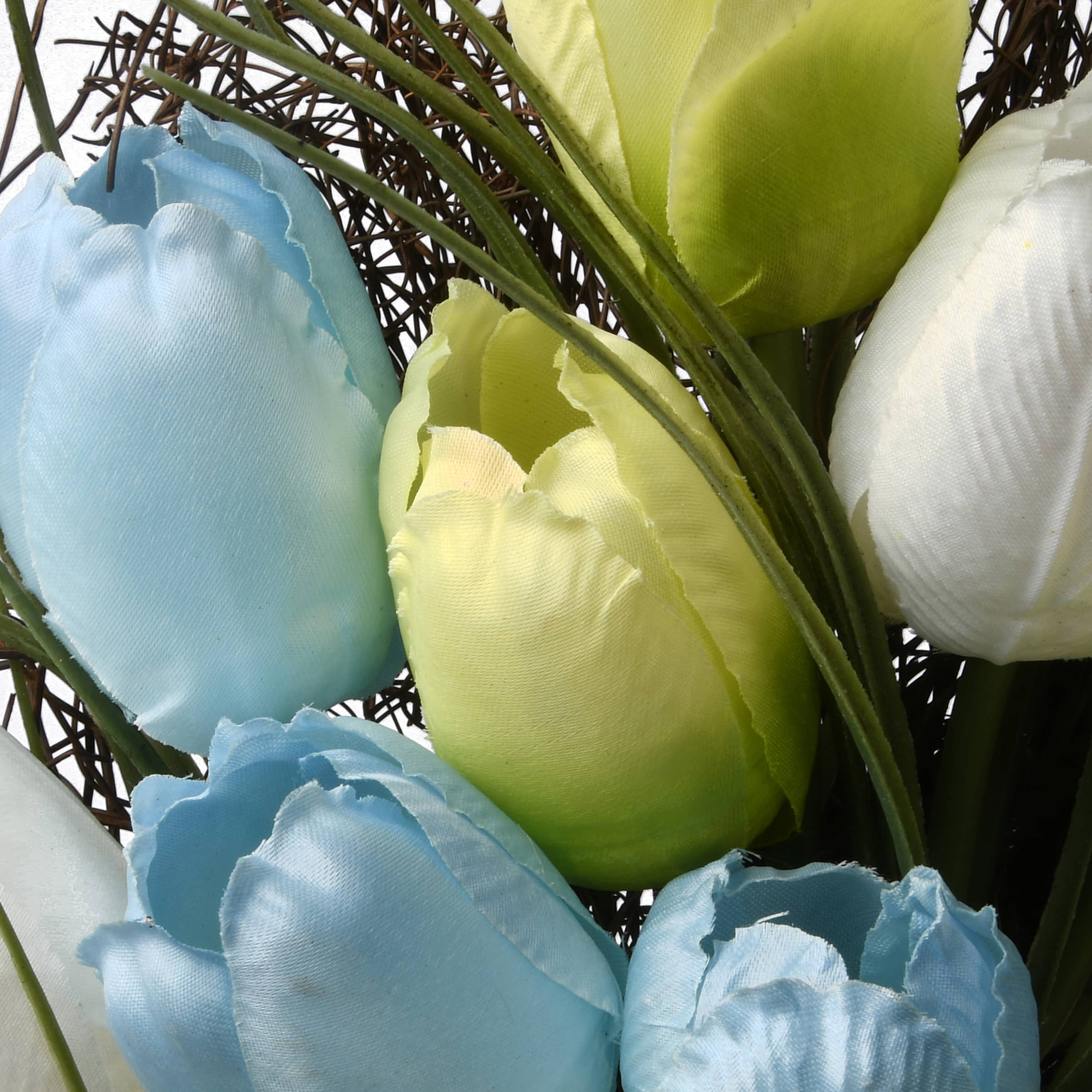 22&#x22; White, Blue, &#x26; Green Spring Tulip Wreath