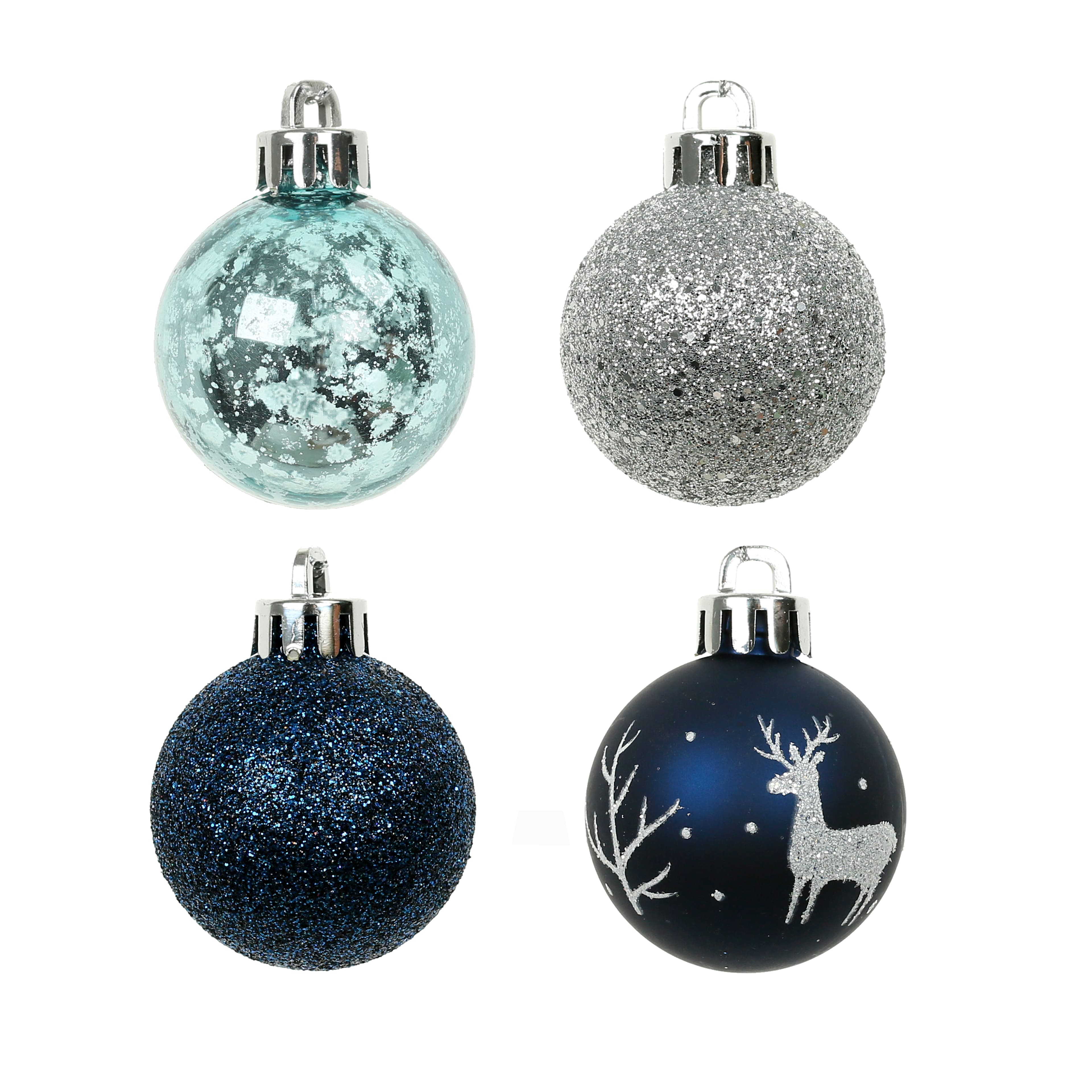 7 Pack 1.5" Blue & Silver Reindeer Shatterproof Ball Ornaments by Ashland®
