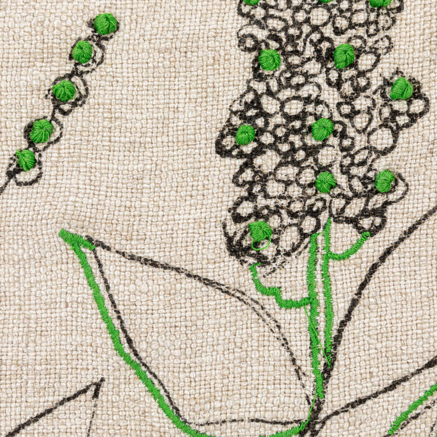 Hello Honey® Hand-Embroidered Botanicals Linen Blend Lumbar Pillow with Kantha Stitch & Flanged Edge