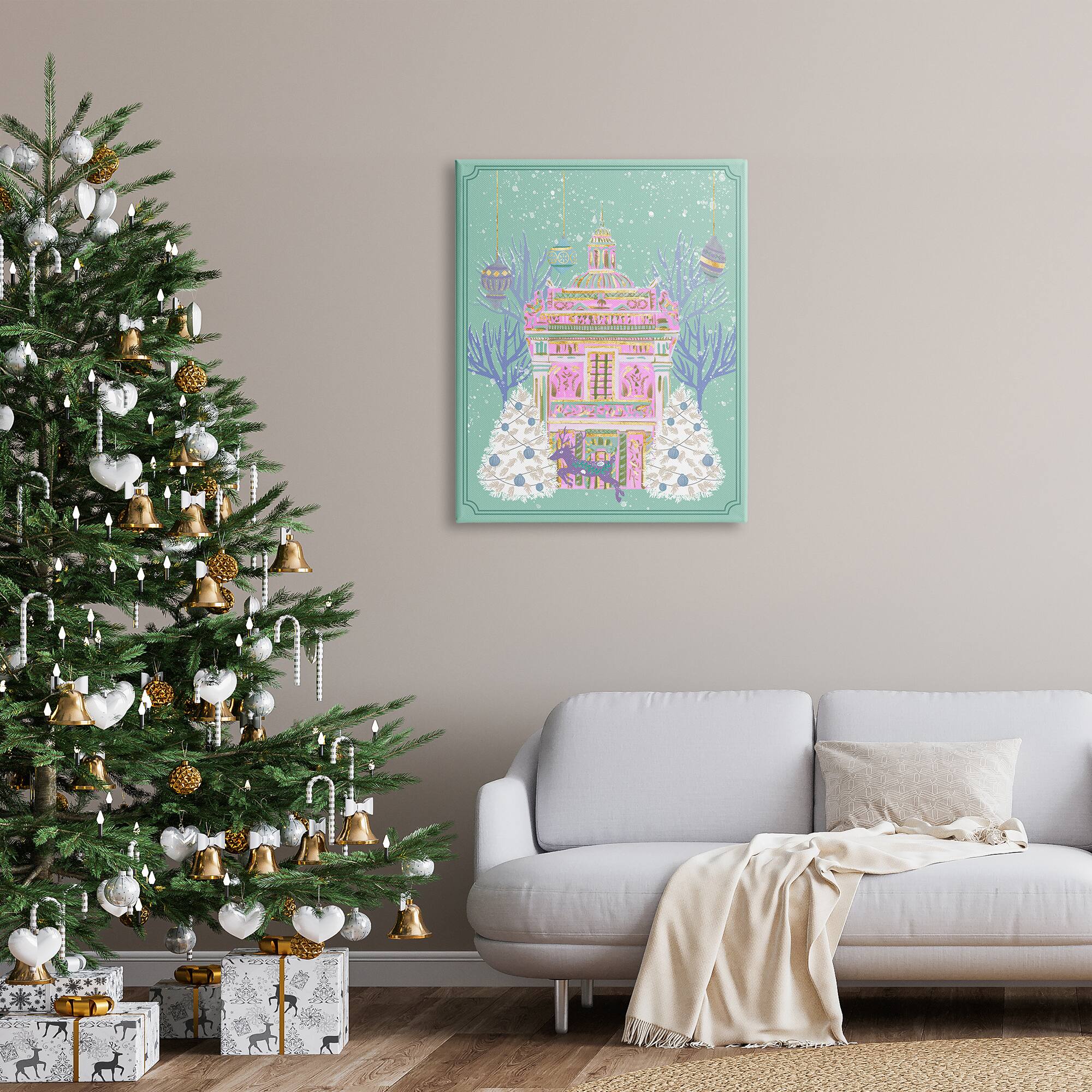Stupell Industries Pink Ornate Christmas Building Canvas Wall Art
