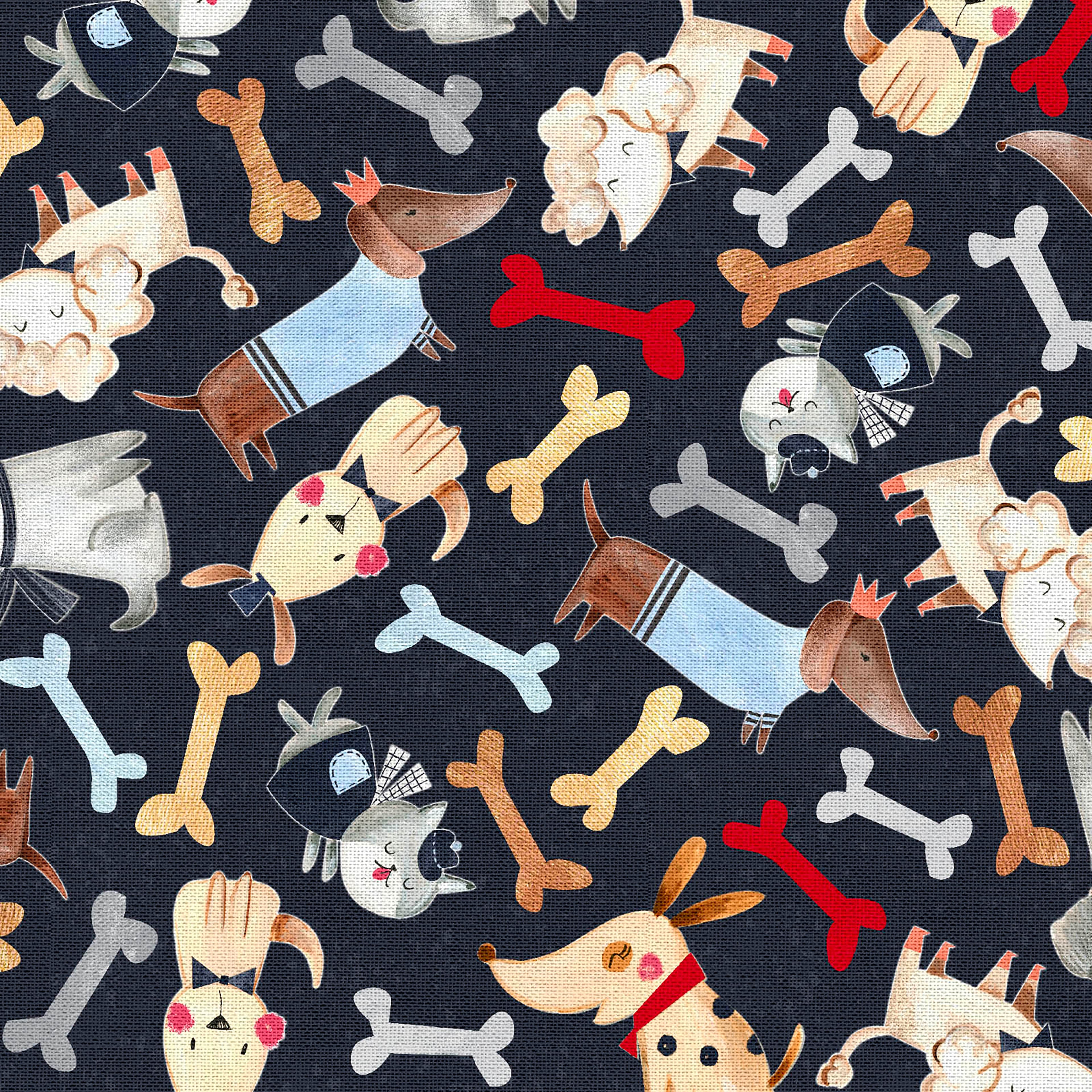 Fabric Editions Navy Playful Pups Cotton Fabric