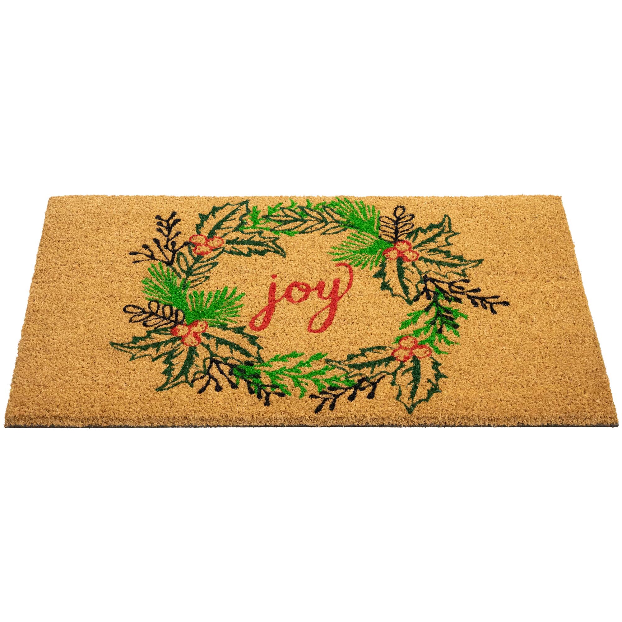 30" Joy Wreath Natural Coir Christmas Doormat