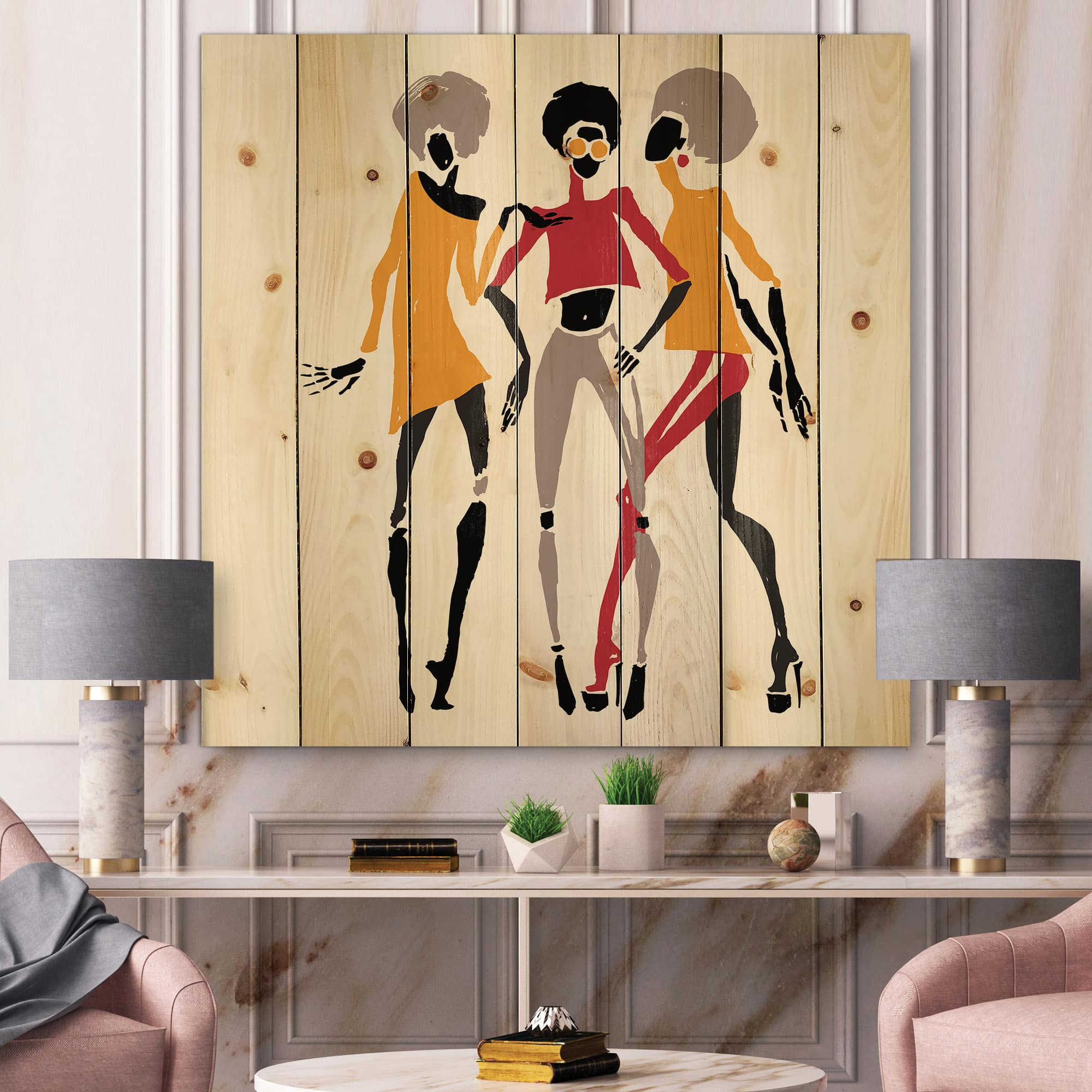 Designart - African American Women Silhouettes II - Modern Print on Natural Pine Wood