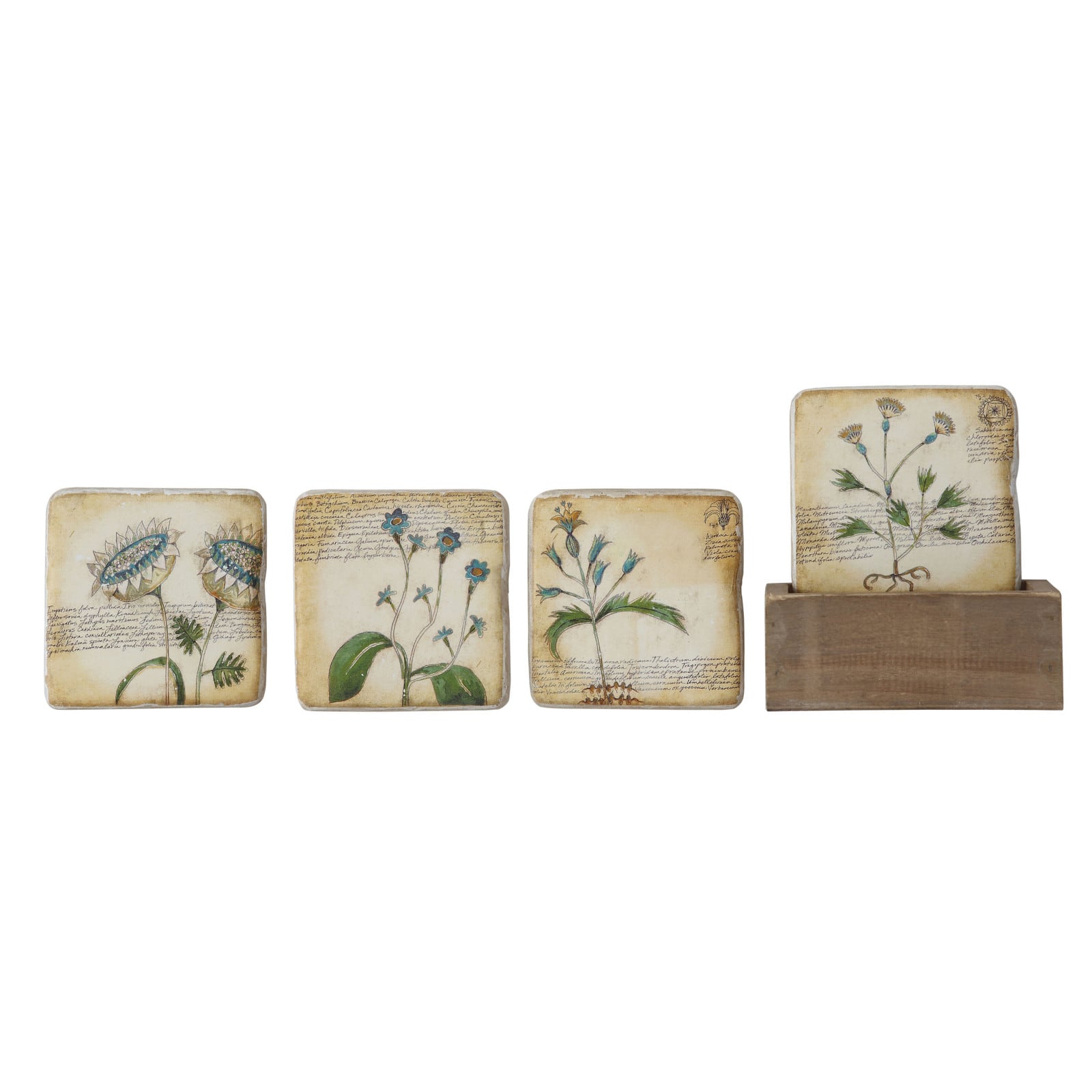 Floral Coaster Set in Wood Box