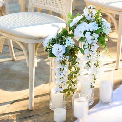 Wisteria and Candle Wedding Aisle Décor